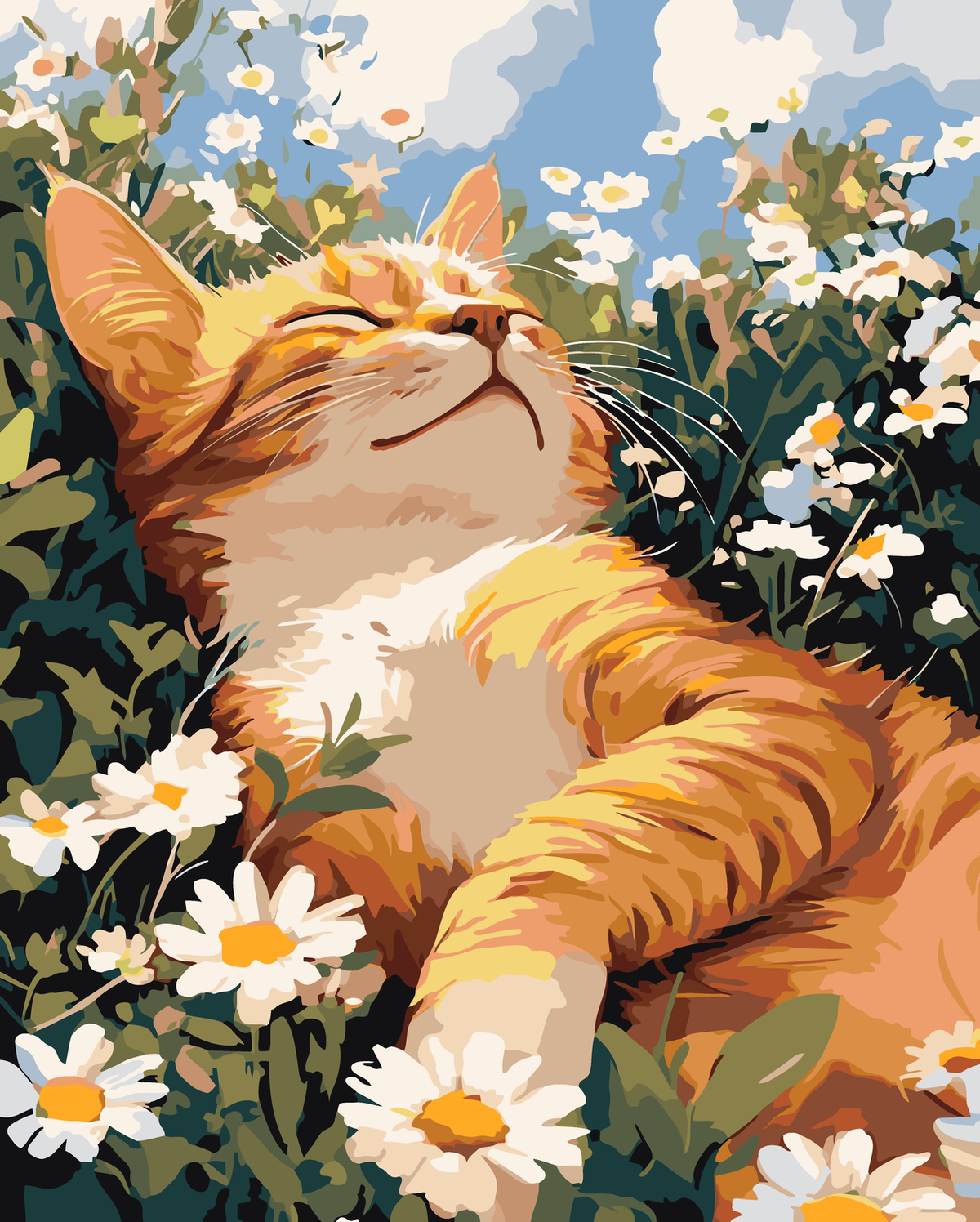 Sleeping Cat in a Wildflower Garden original diamond painting artwork