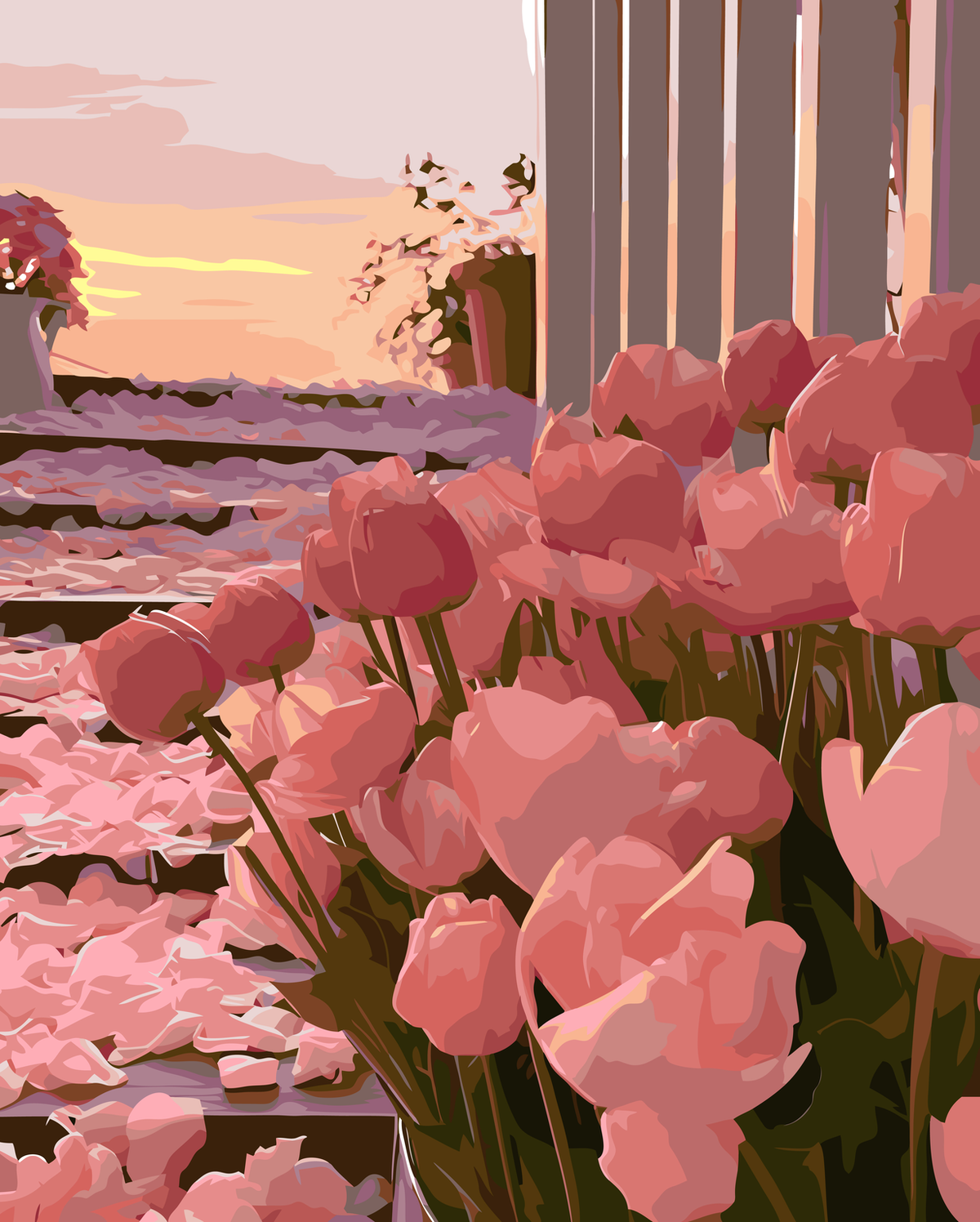 Pink Water Lilies by the Forest Pond original diamond painting artwork
