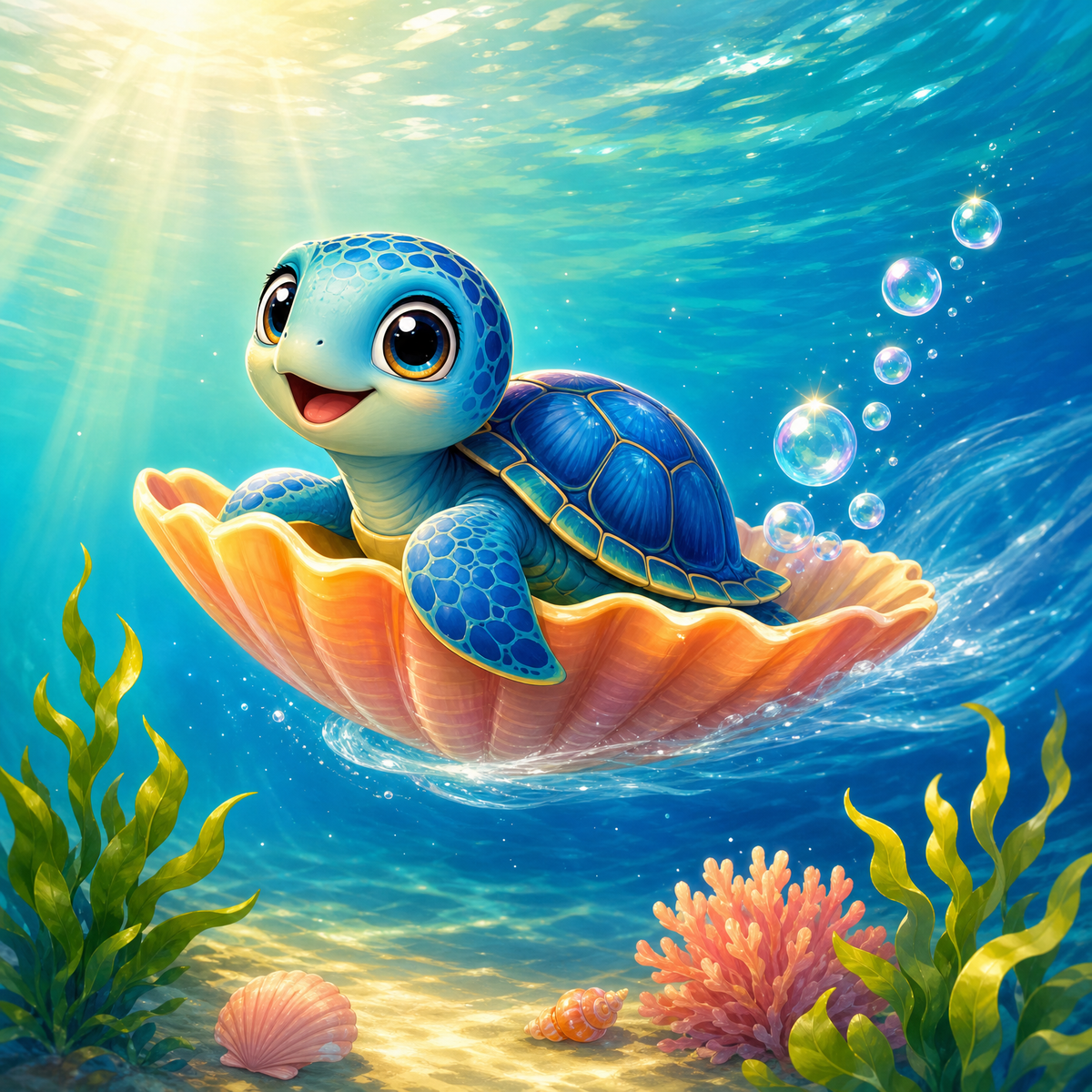 Blue Sea Turtle Shell Voyage original diamond painting artwork