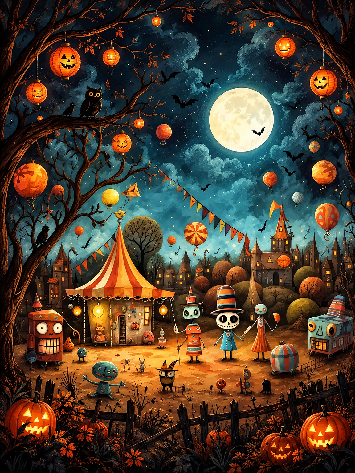 Halloween Moonlit Carnival original diamond painting artwork