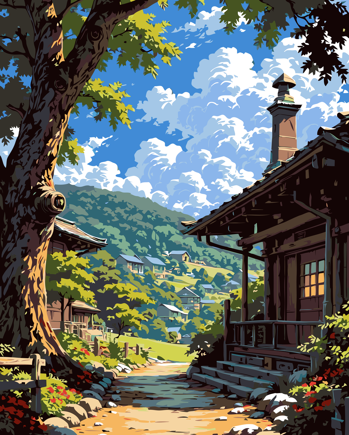 Mountain Village Path original diamond painting artwork