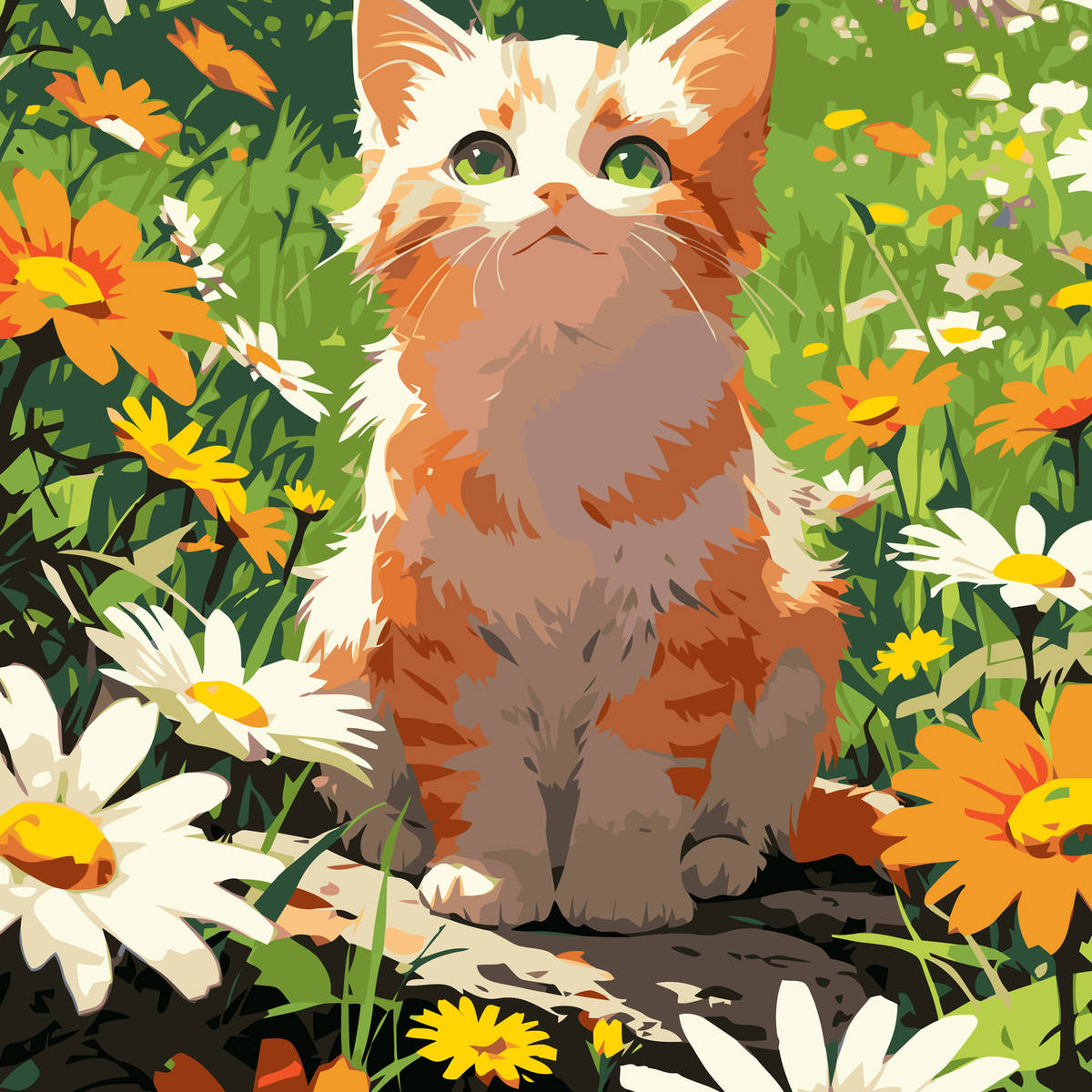 Garden Cat Among Wildflowers original diamond painting artwork