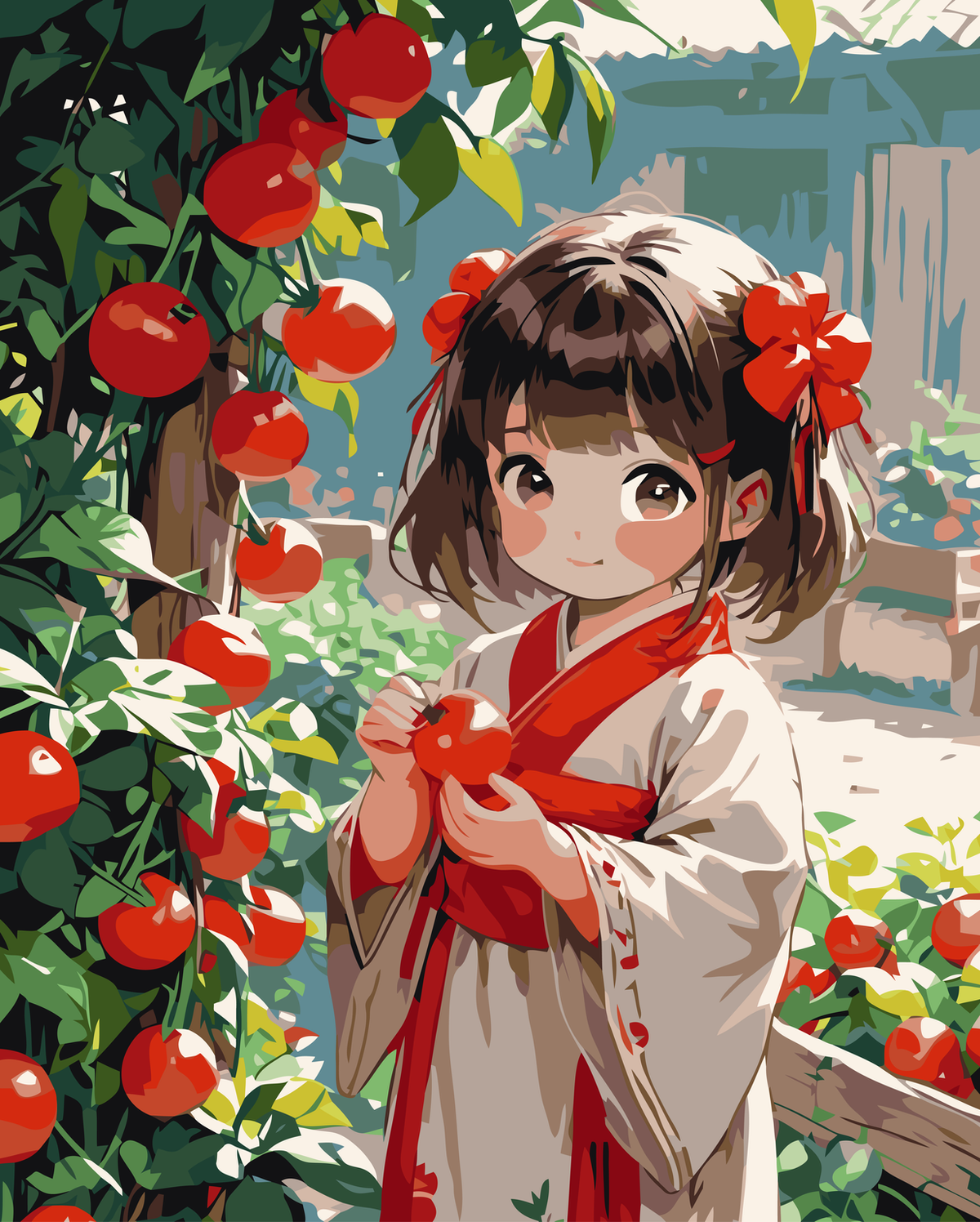 Girl in the Apple Orchard original diamond painting artwork