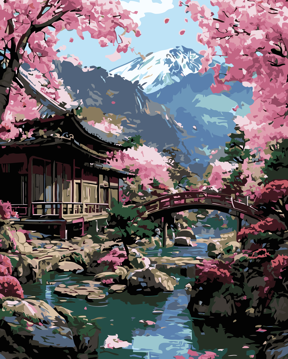 Cherry Blossom Mountain Garden original diamond painting artwork