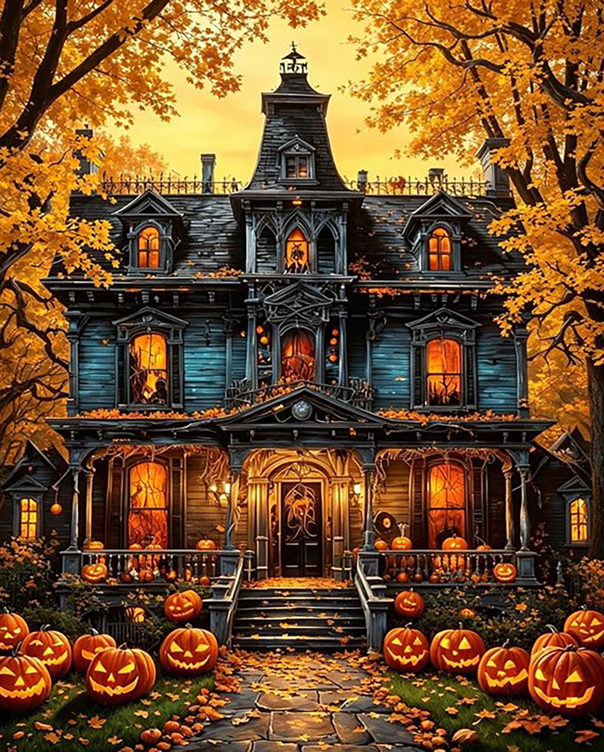 Autumn Haunted Mansion original diamond painting artwork