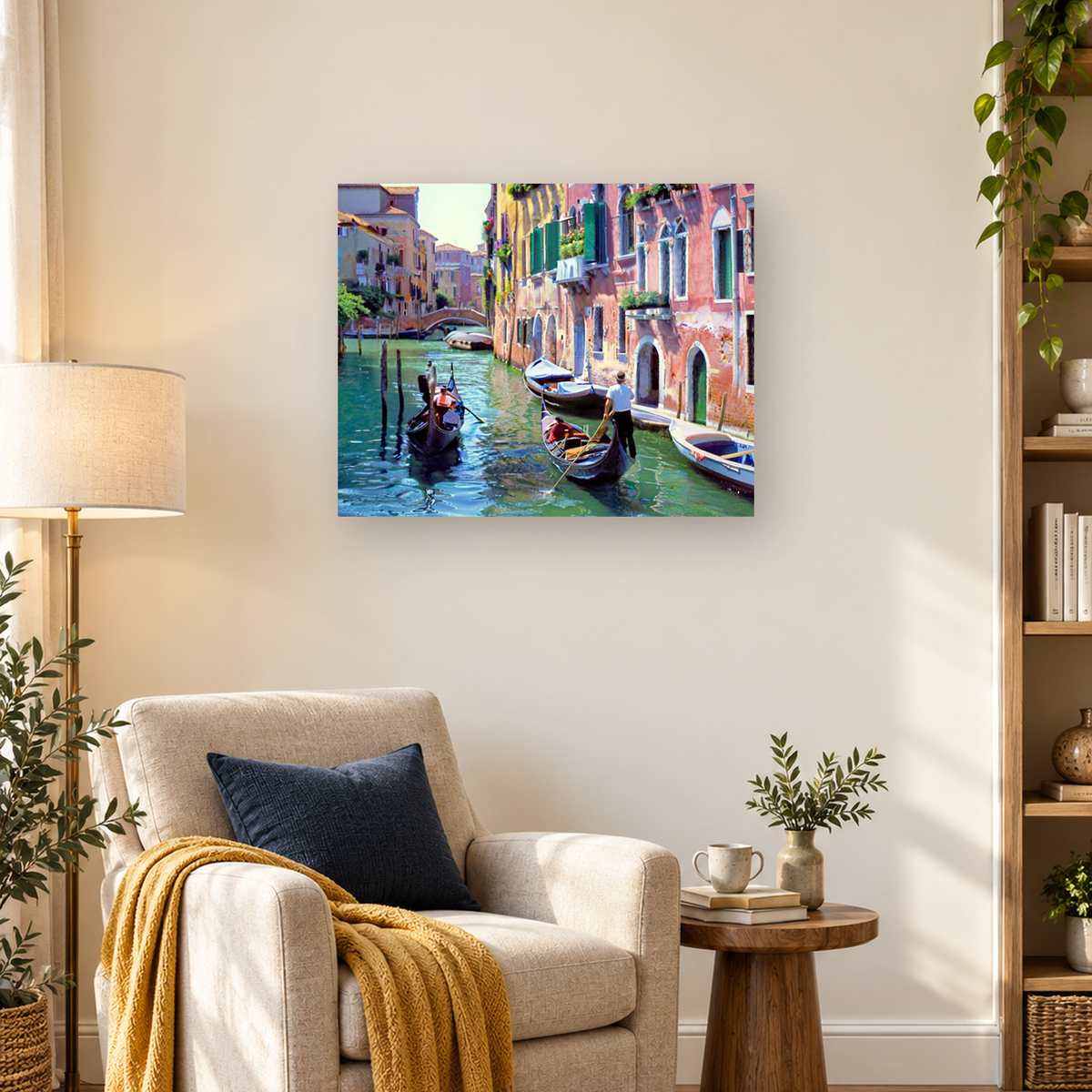 Colorful Venetian canal with gondolas, boats, historic buildings, and an arched bridge — 03_lifestyle_hero