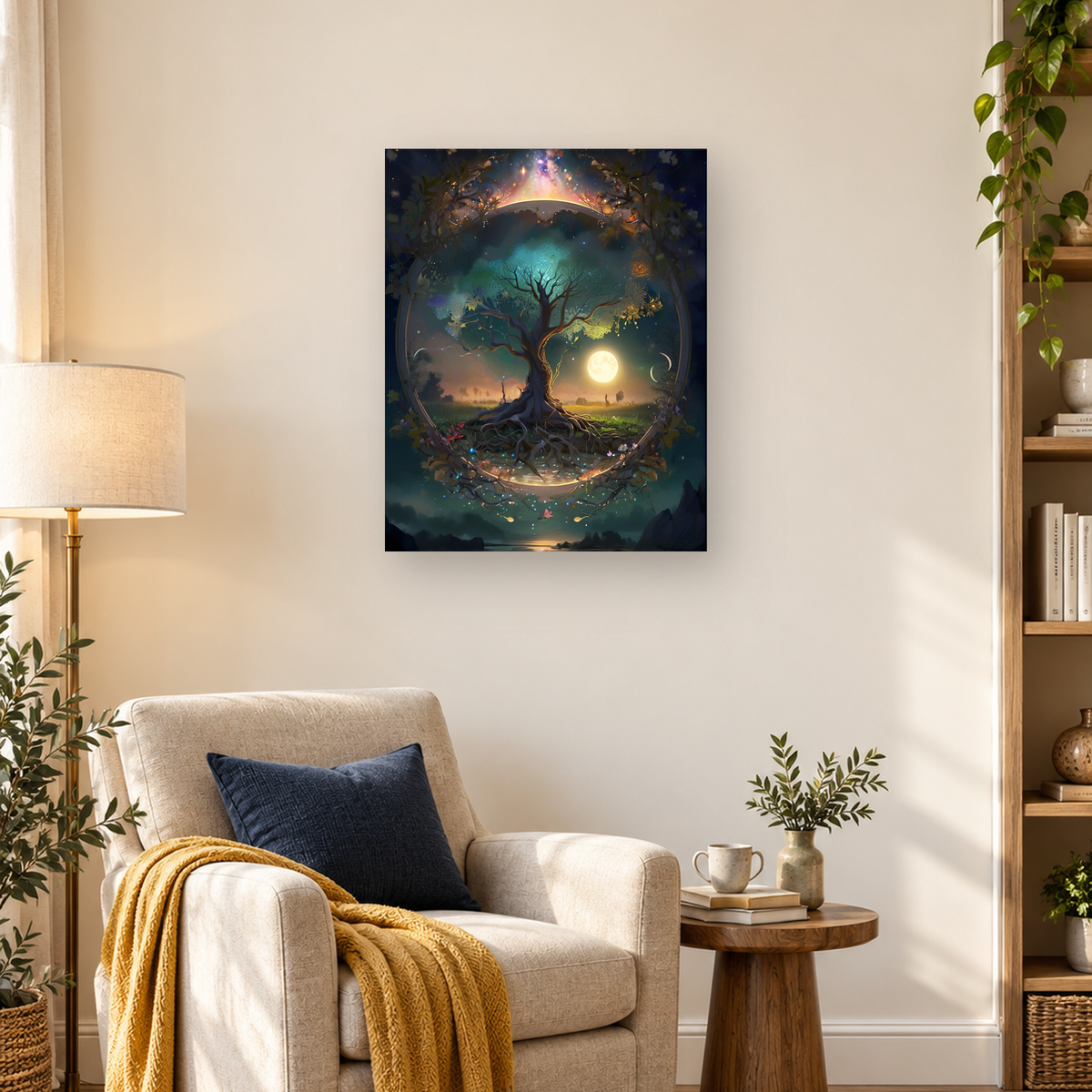 Moonlit ancient tree with exposed roots, glowing stars, vines, distant hills, and a full moon — 03_lifestyle_hero