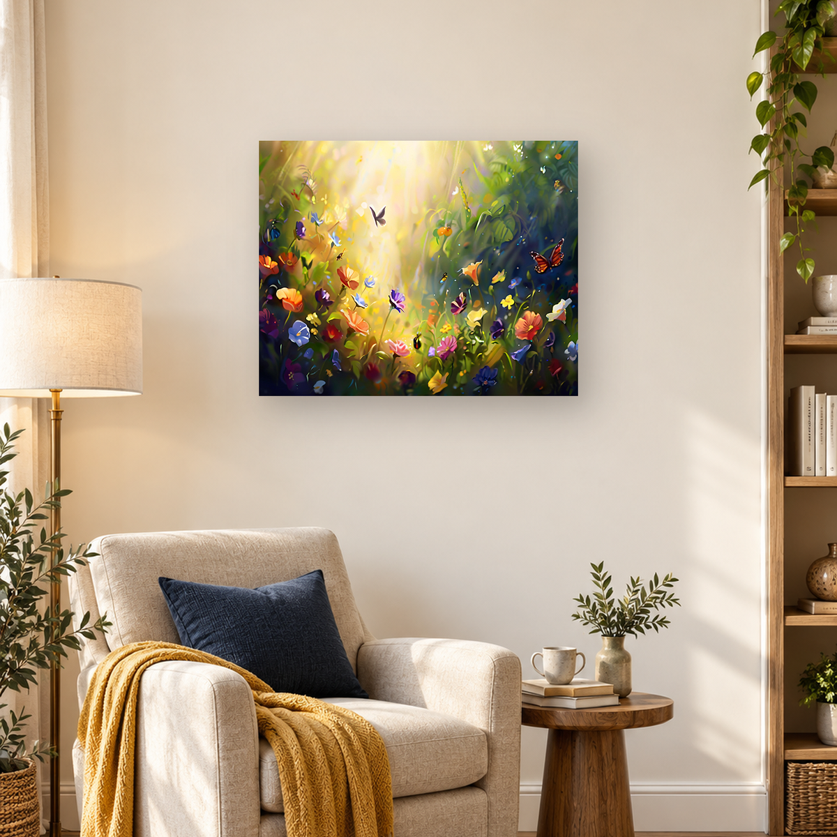Colorful butterflies and wildflowers surround a bright shaft of sunlight in a lush garden. — 03_lifestyle_hero