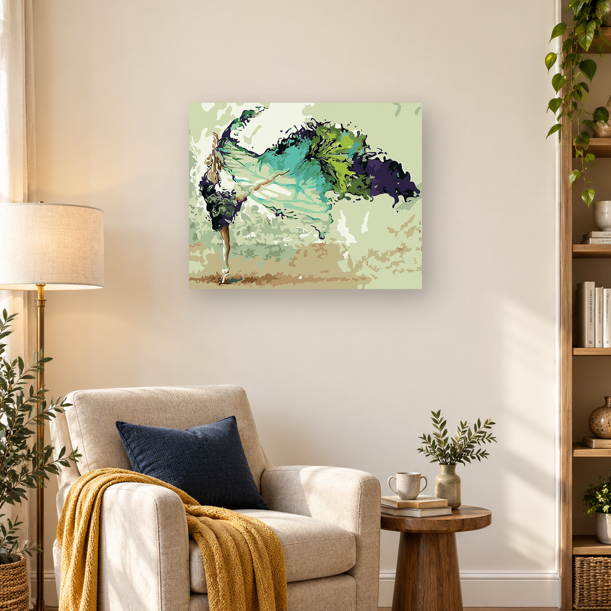 Abstract spreading tree with a slender brown trunk and turquoise, green, and purple foliage. — 03_lifestyle_hero