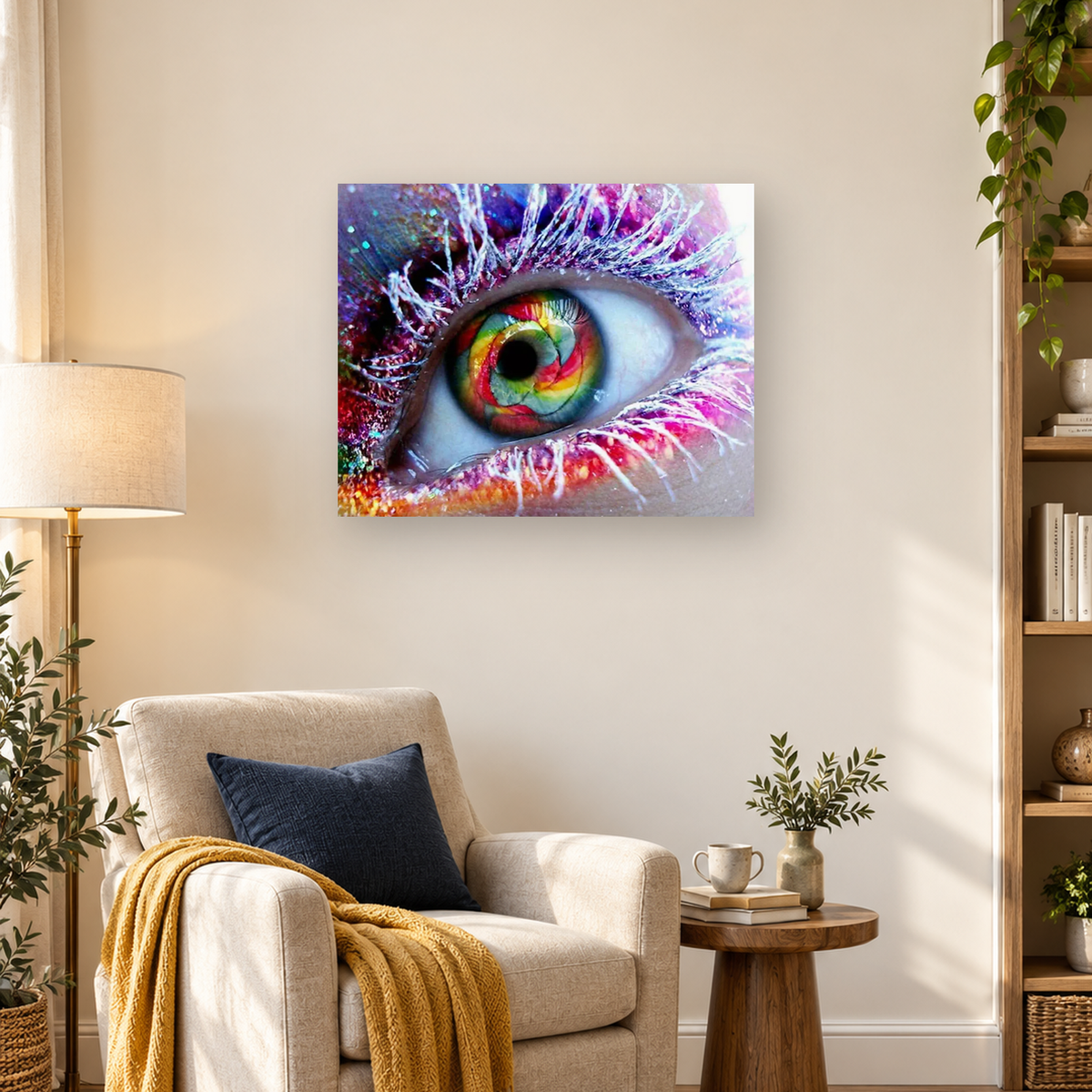 Abstract close-up of a colorful human eye with a multicolored iris and bright white eyelashes — 03_lifestyle_hero
