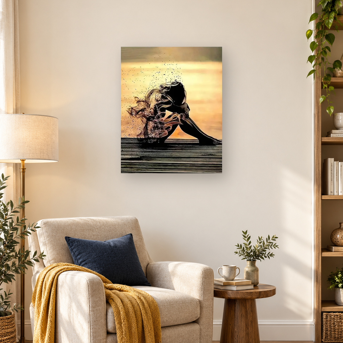 Surreal dark flowing figure embracing a fragmented pale form against a warm glowing background — 03_lifestyle_hero