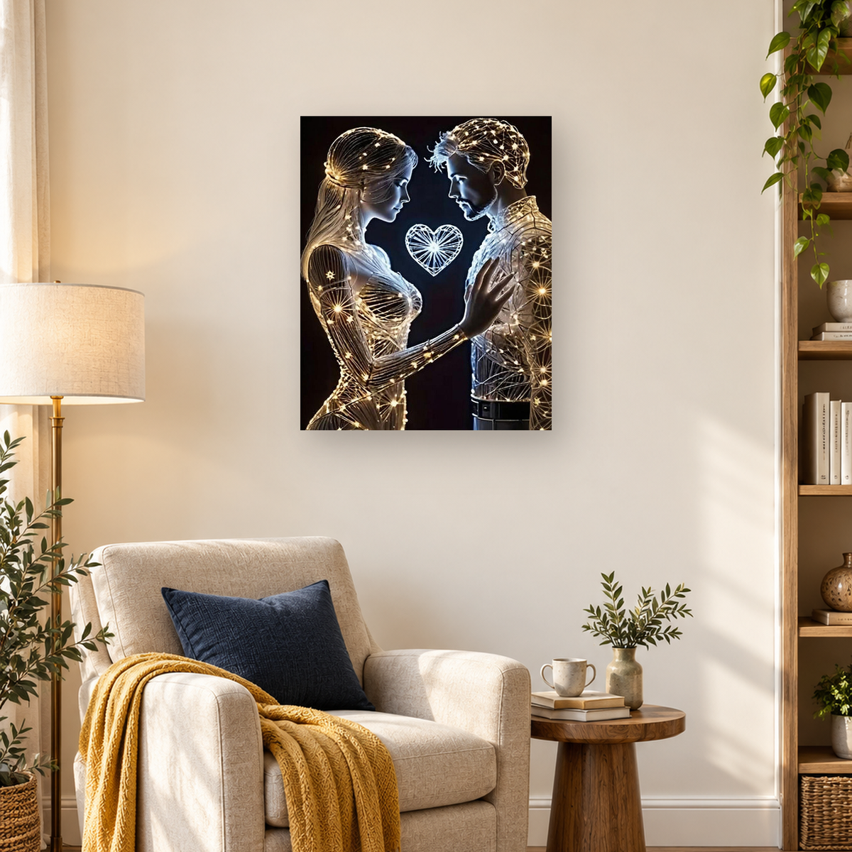 Luminous woman and bearded man face each other with a glowing heart between them. — 03_lifestyle_hero