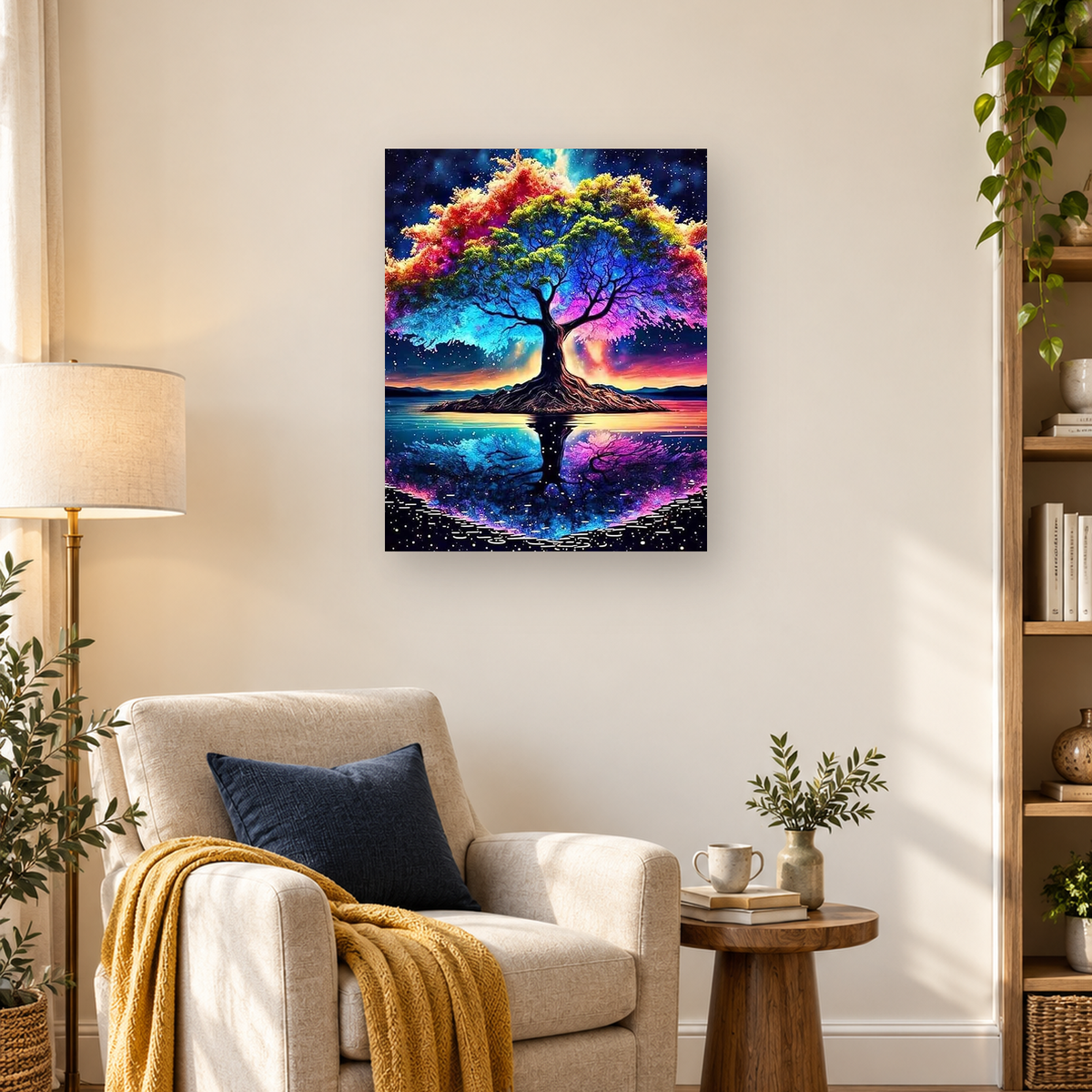 Colorful flowering tree on a small island reflected in a starry lake — 03_lifestyle_hero