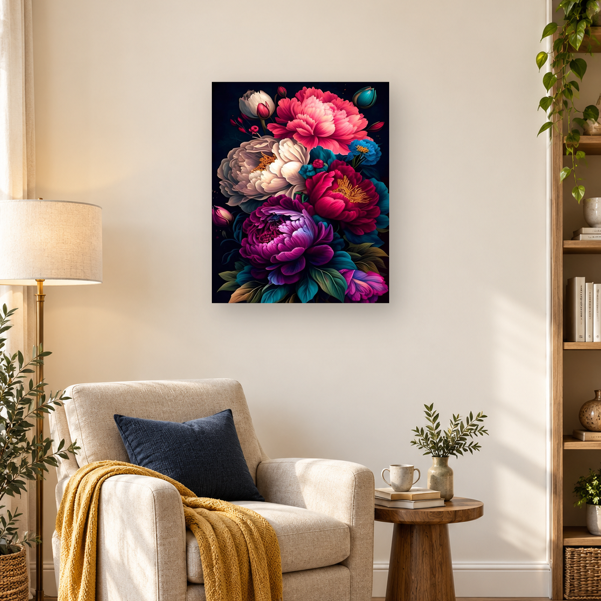 Vivid layered pink, white, blue, and purple flowers with teal foliage on a dark background — 03_lifestyle_hero