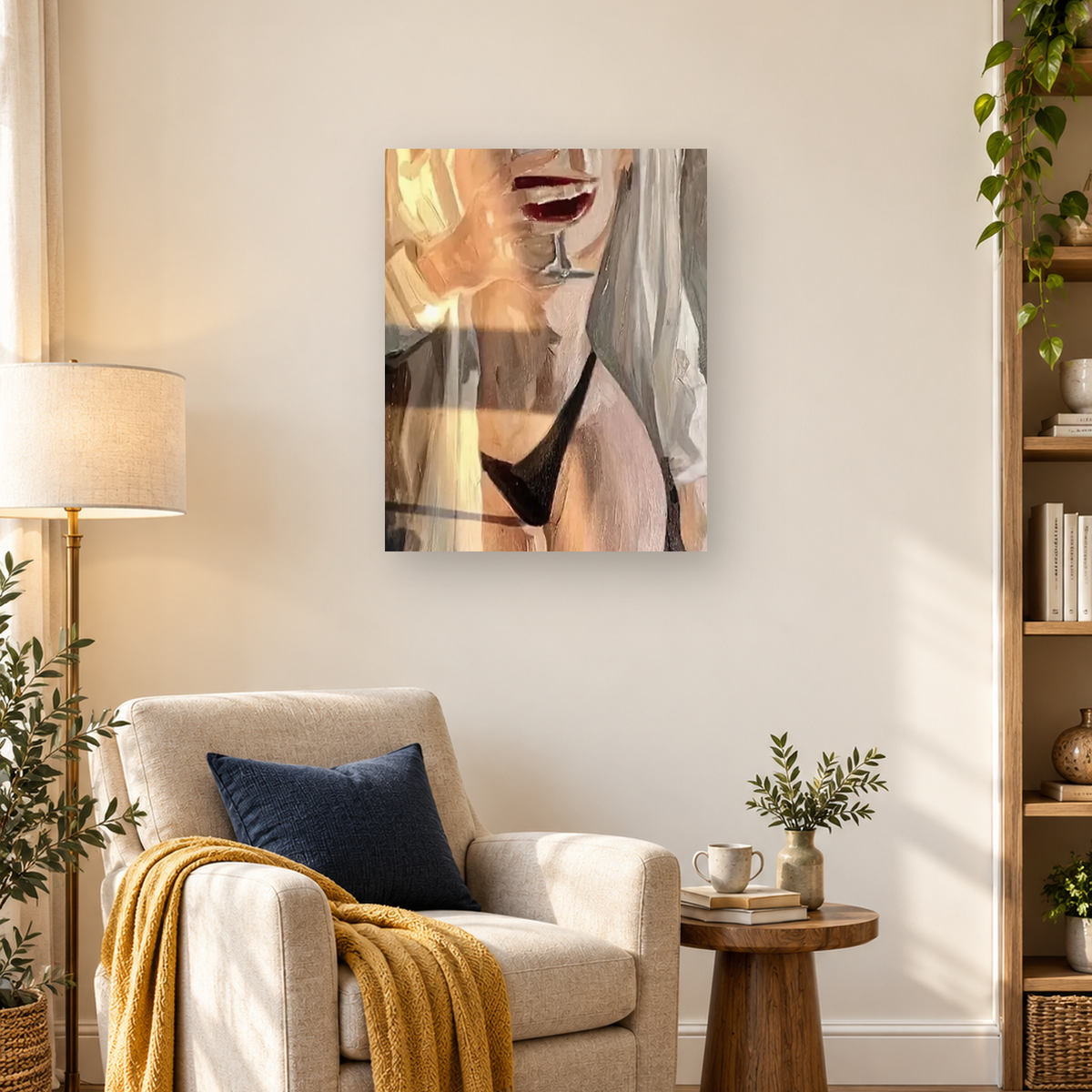 Painterly close-up portrait of a woman with red lips, long light hair, and warm reflected light — 03_lifestyle_hero