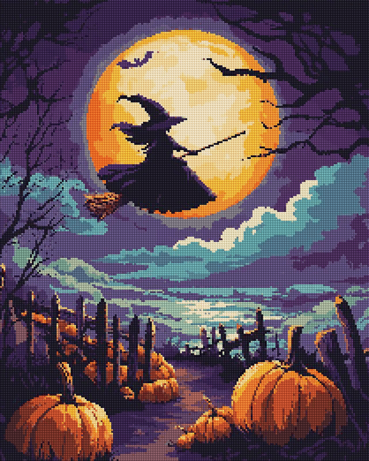 Witch Beneath the Harvest Moon diamond painting effect