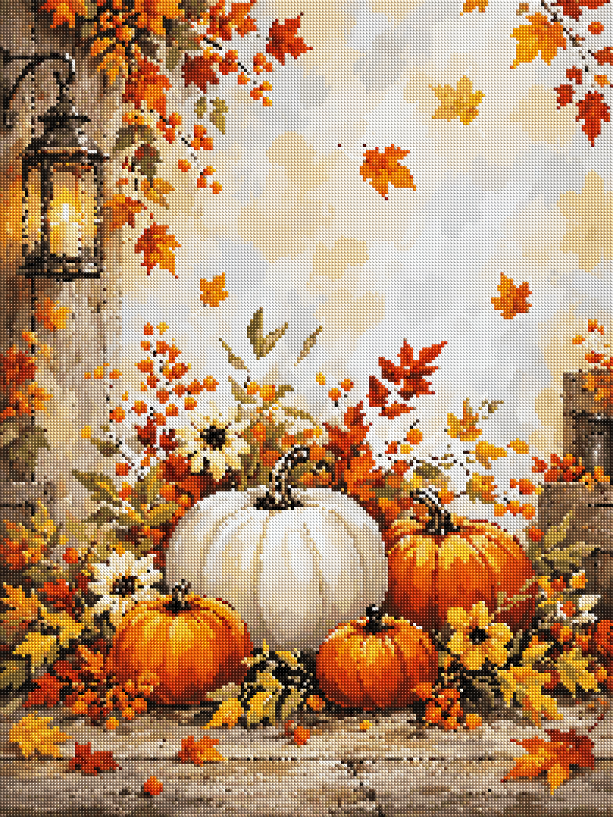 Autumn Pumpkin Lantern Still Life diamond painting effect