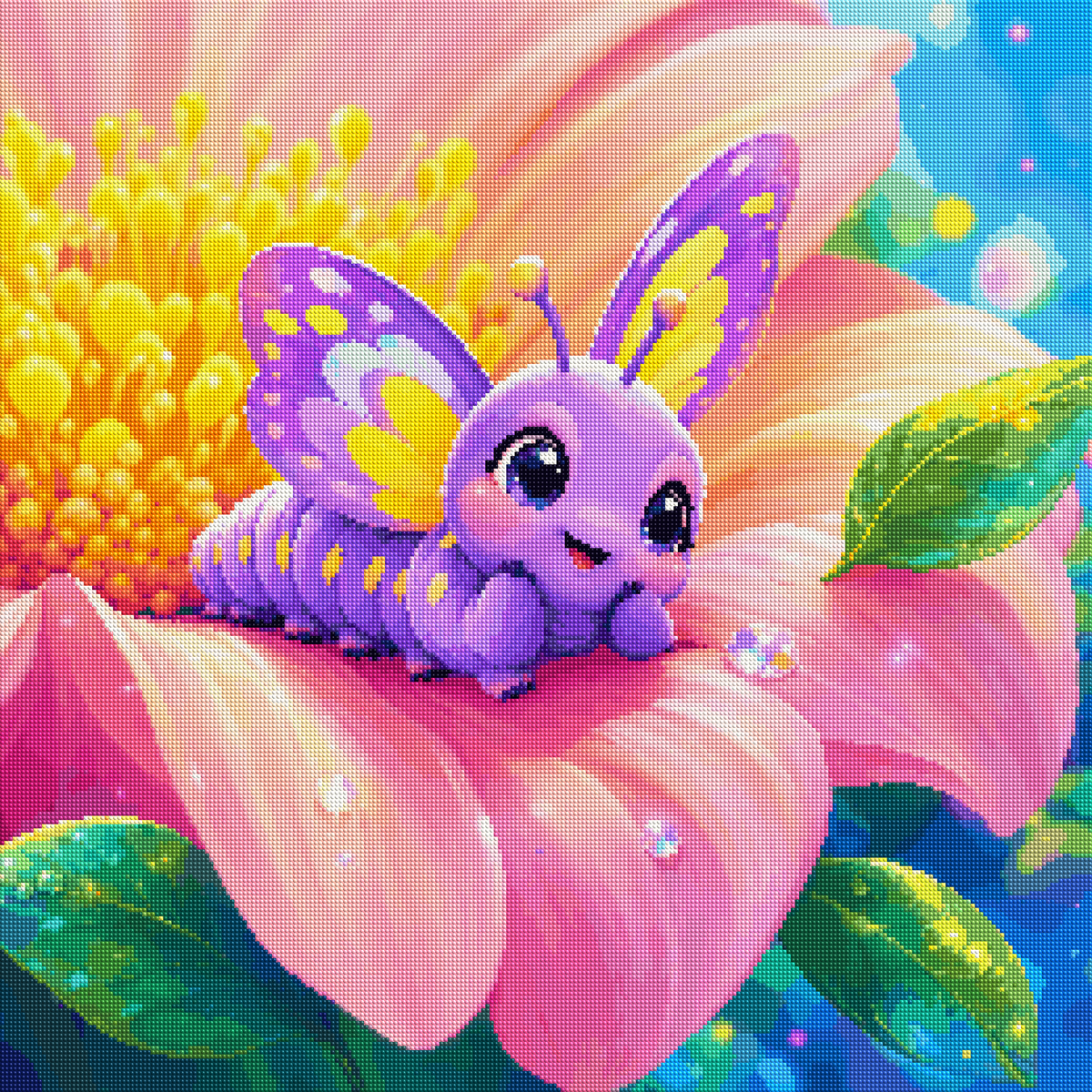 Purple Caterpillar on a Petal diamond painting effect