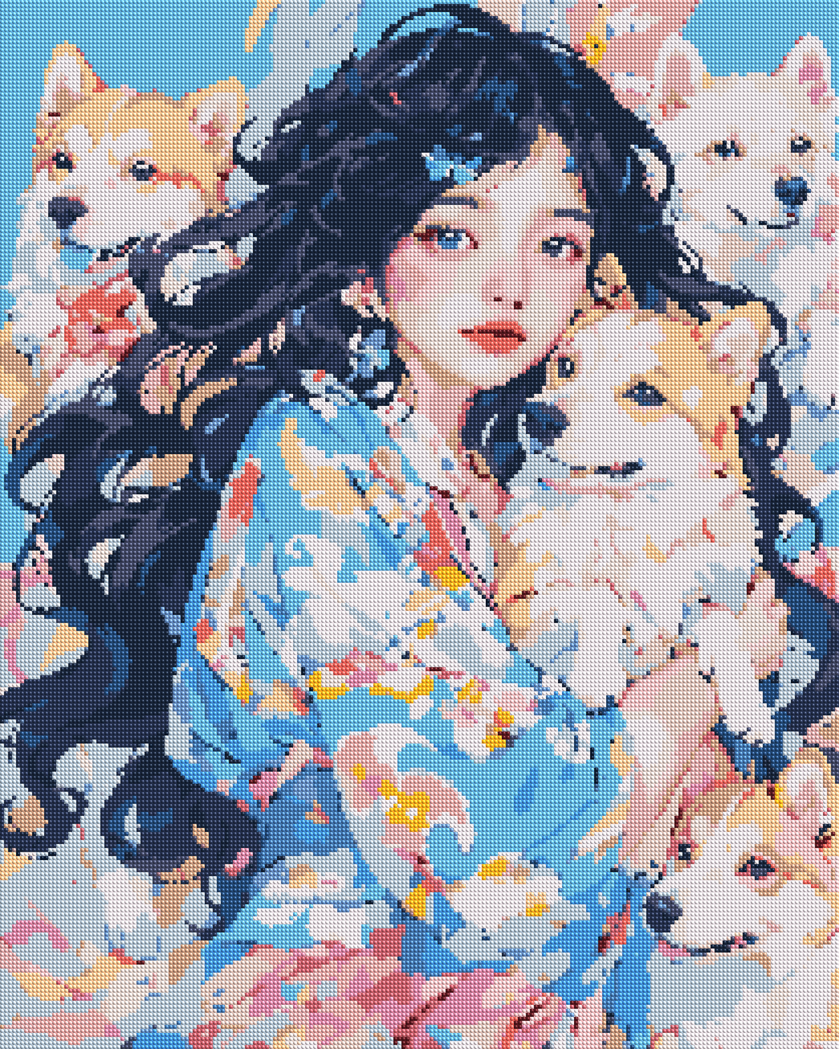 Woman Surrounded by Beloved Dogs diamond painting effect