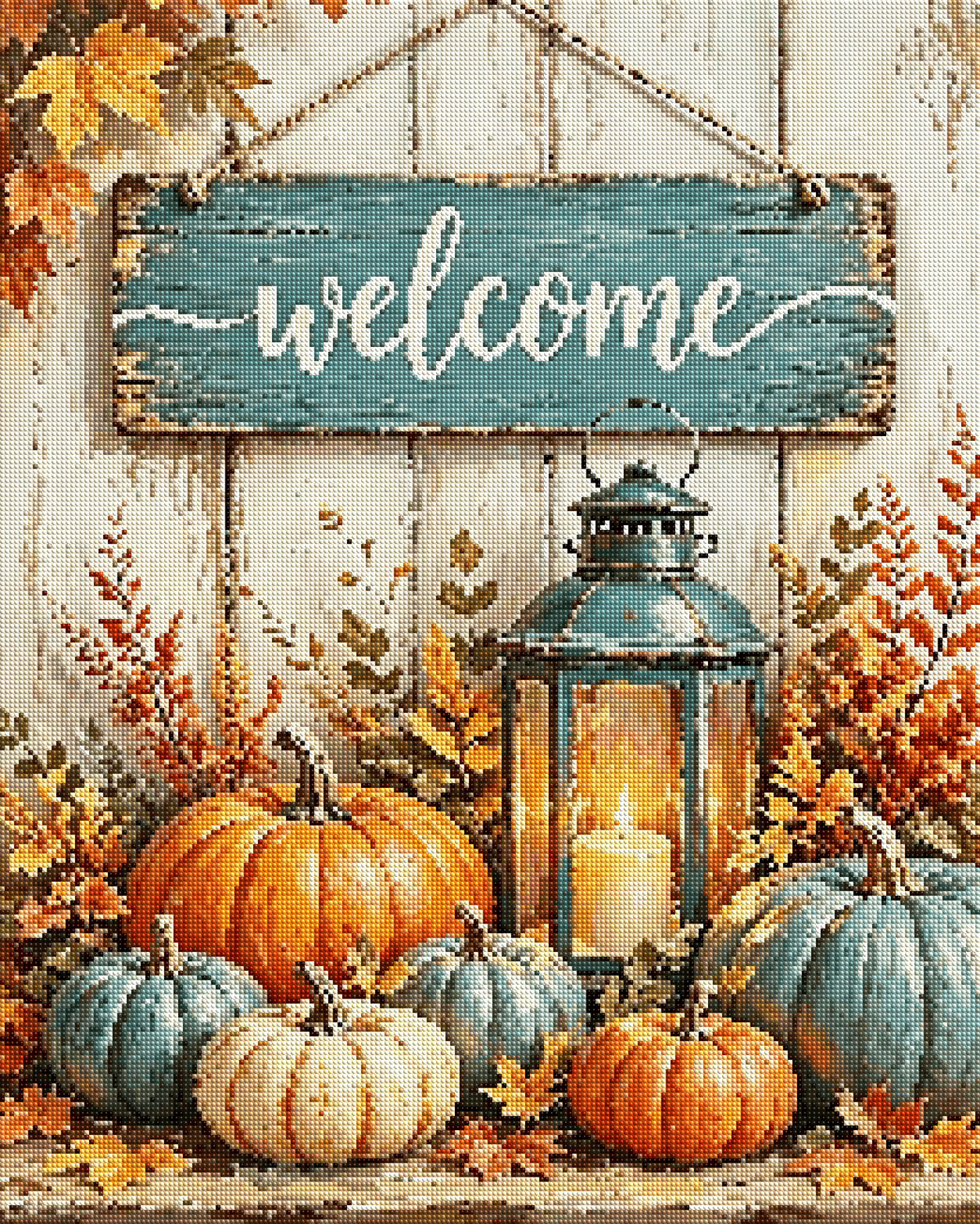 Autumn Harvest Welcome Lantern diamond painting effect