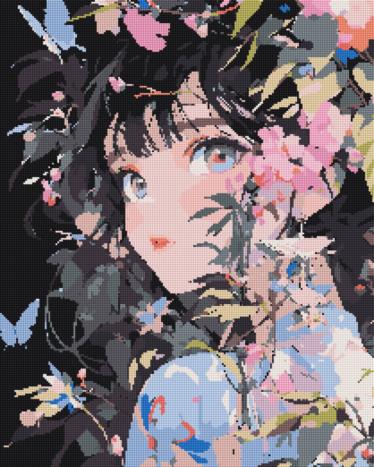 Floral Butterfly Portrait diamond painting effect