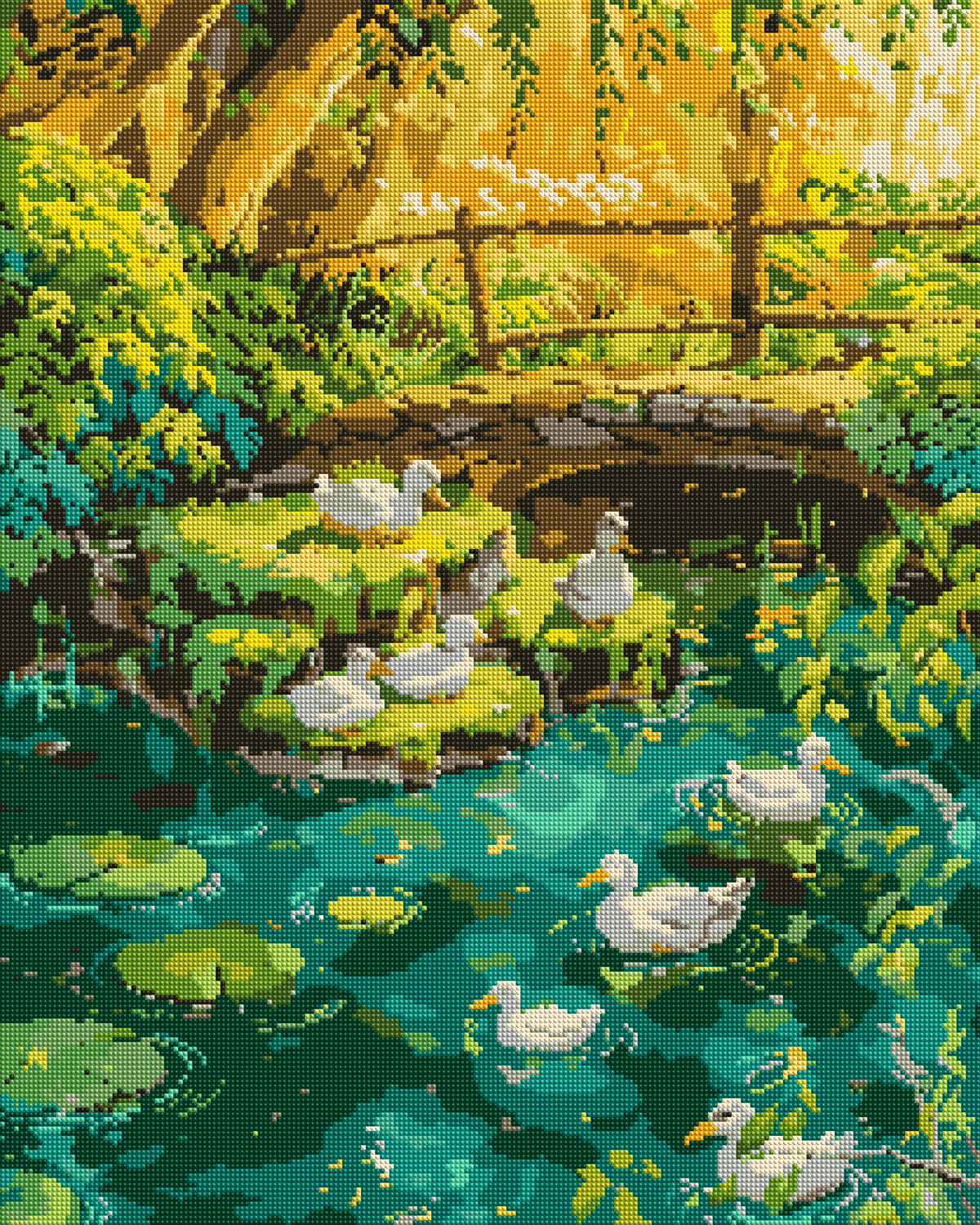 Ducks on a Lush Forest Pond diamond painting effect