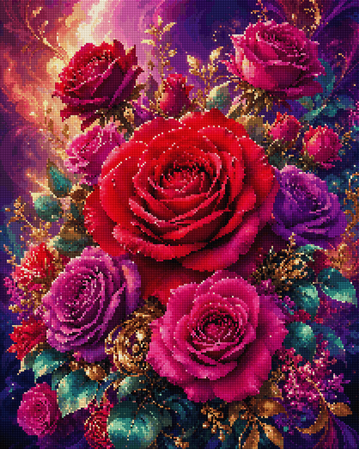 Crimson Rose Reverie diamond painting effect