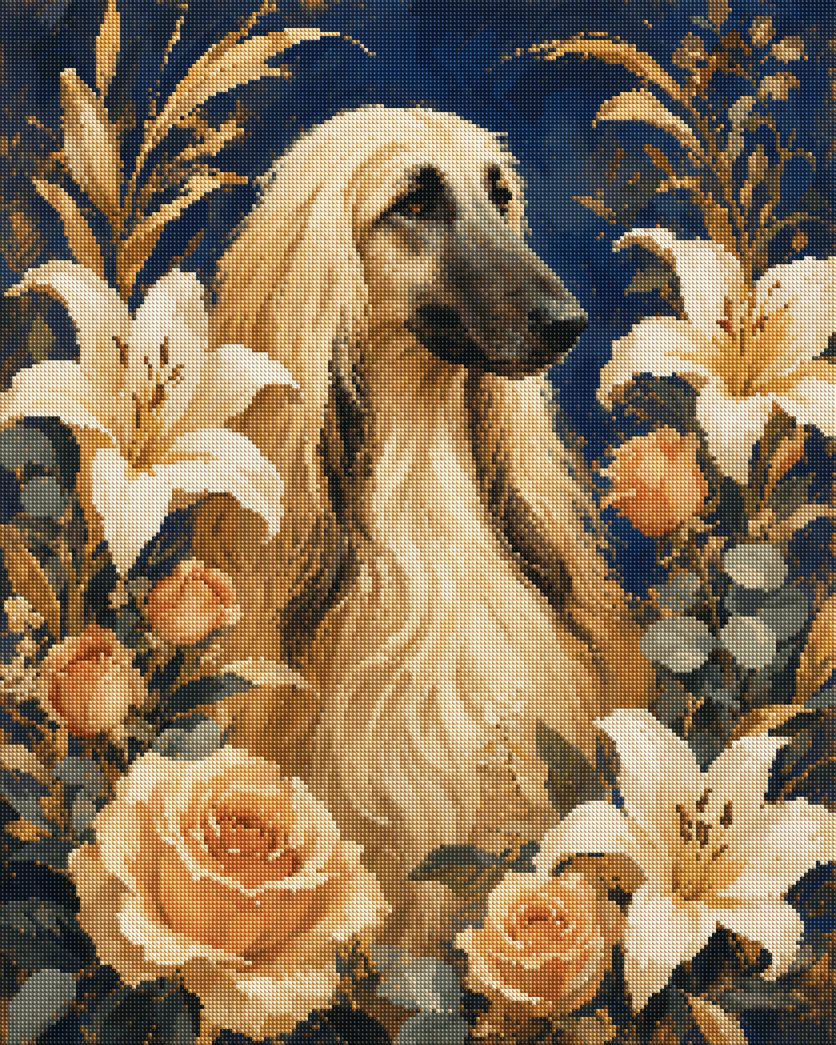 Afghan Hound Among Lilies diamond painting effect