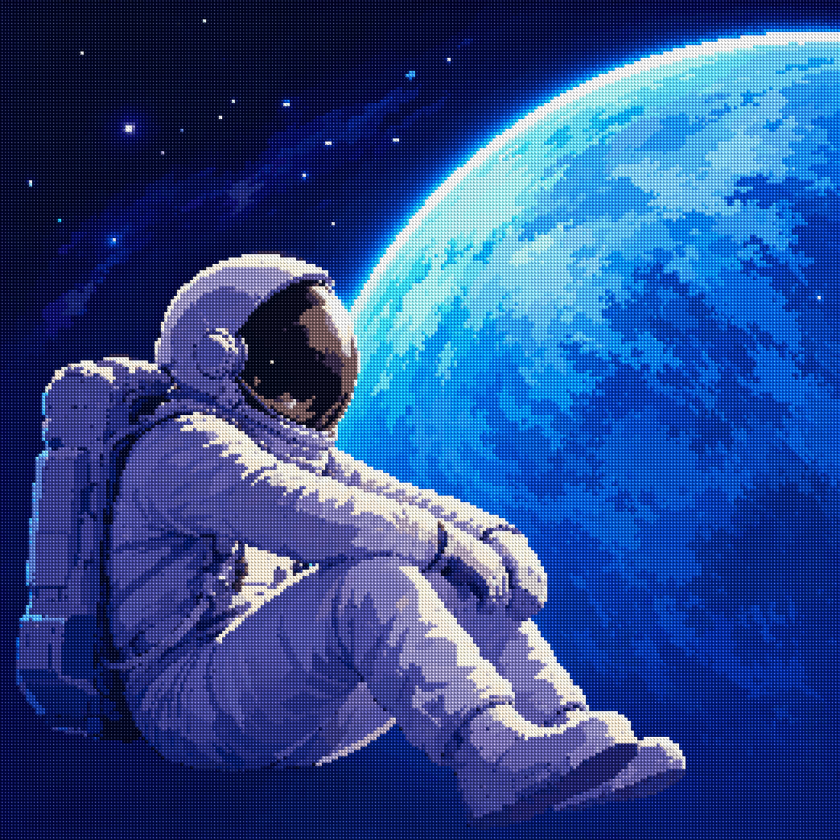 Astronaut Beside a Blue Planet diamond painting effect