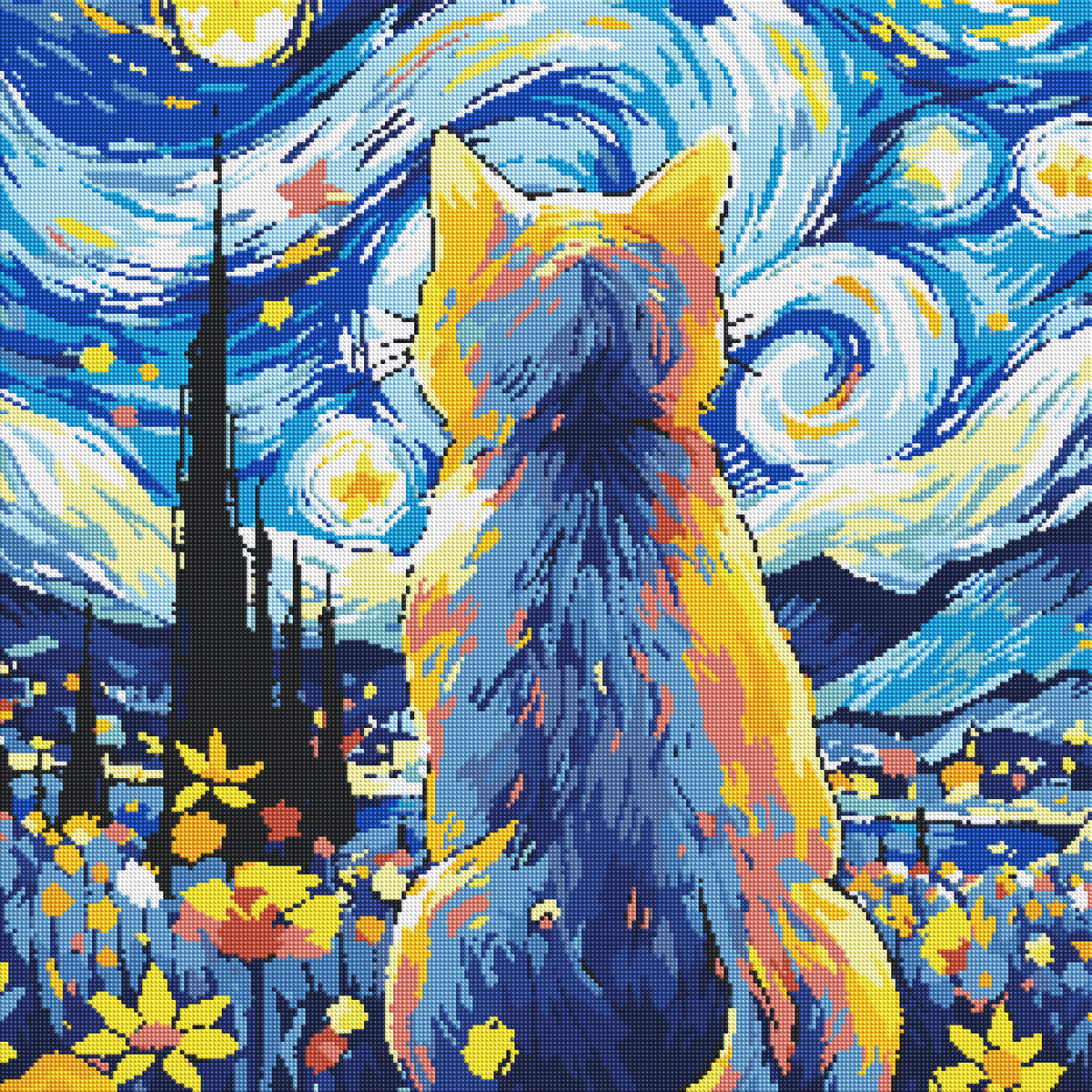 Cosmic Cat Under a Swirling Sky diamond painting effect