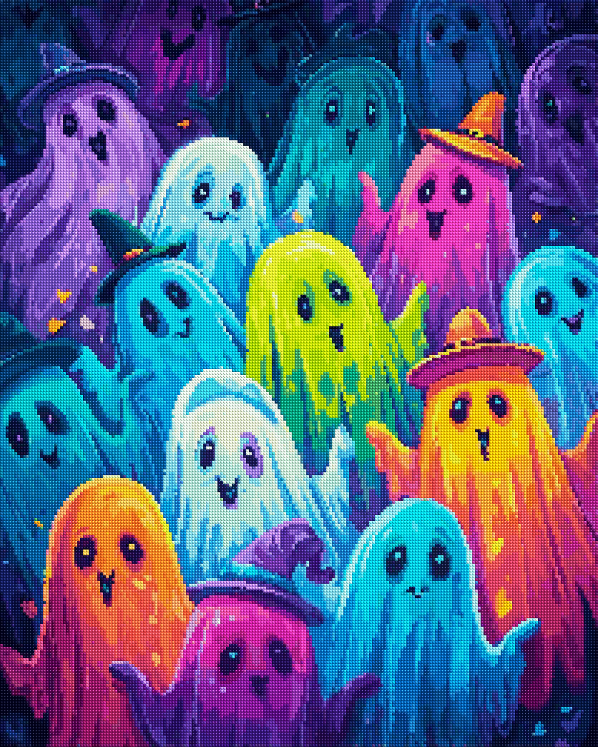 Colorful Halloween Ghost Gathering diamond painting effect