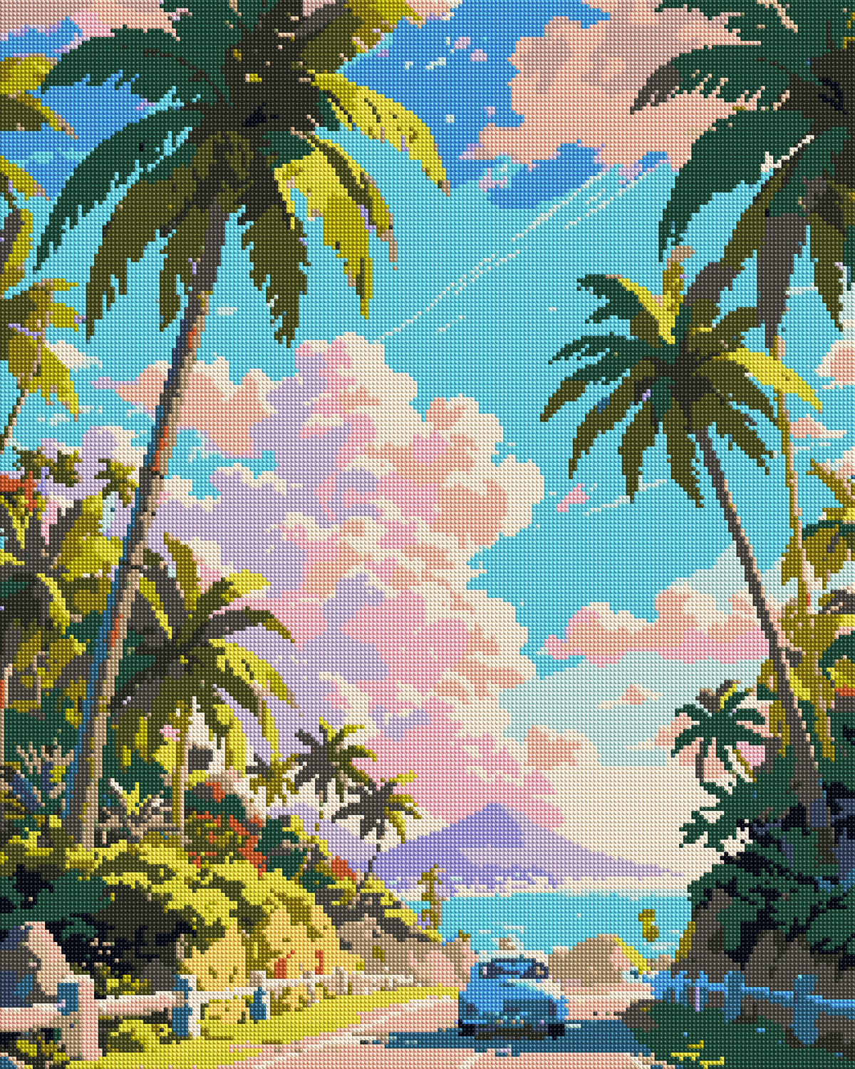 Tropical Island Road to the Sea diamond painting effect