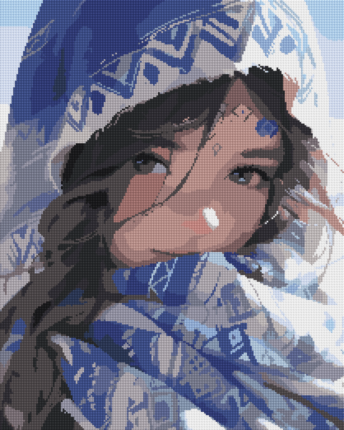 Blue Feathered Warrior Portrait diamond painting effect