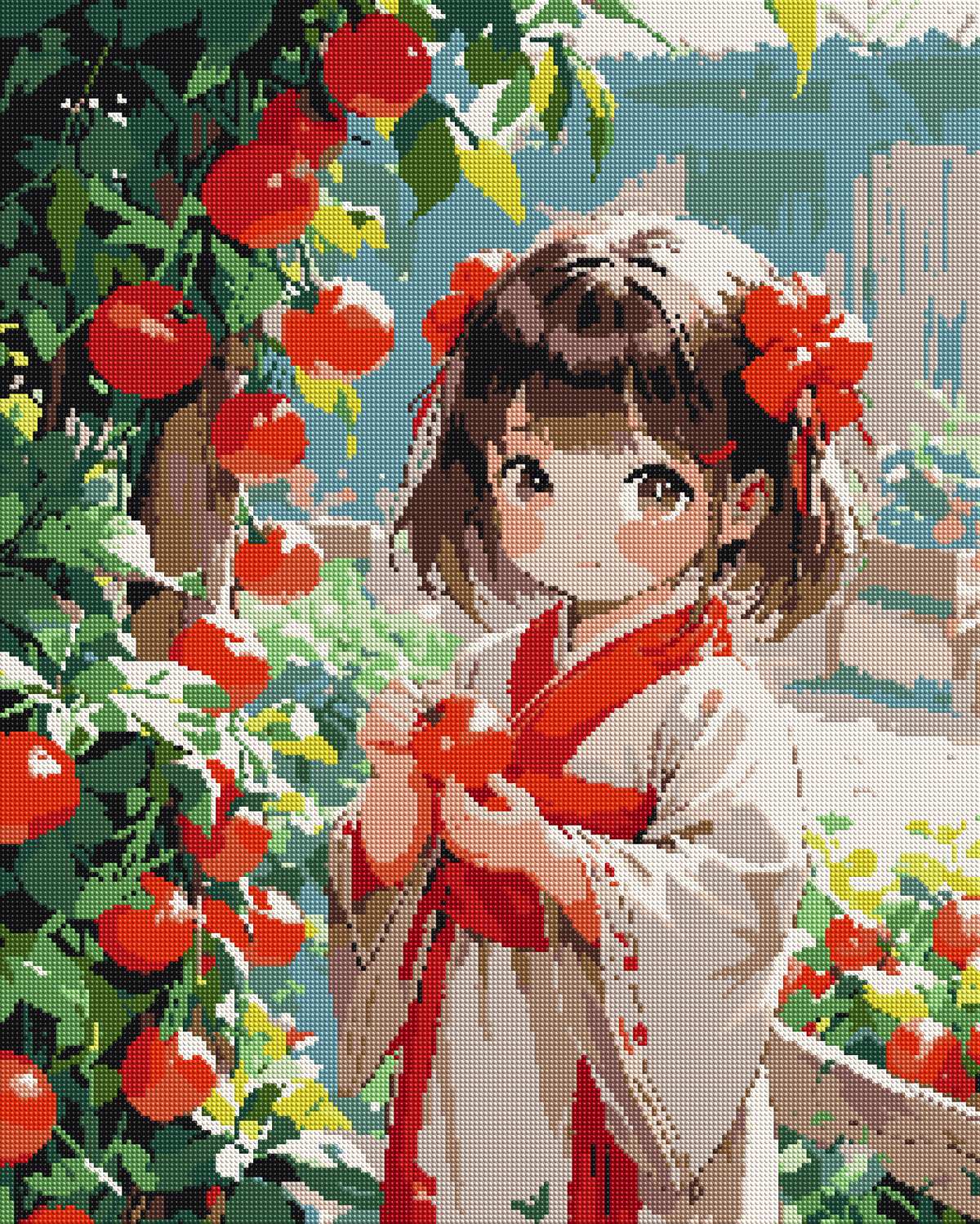 Girl in the Apple Orchard diamond painting effect