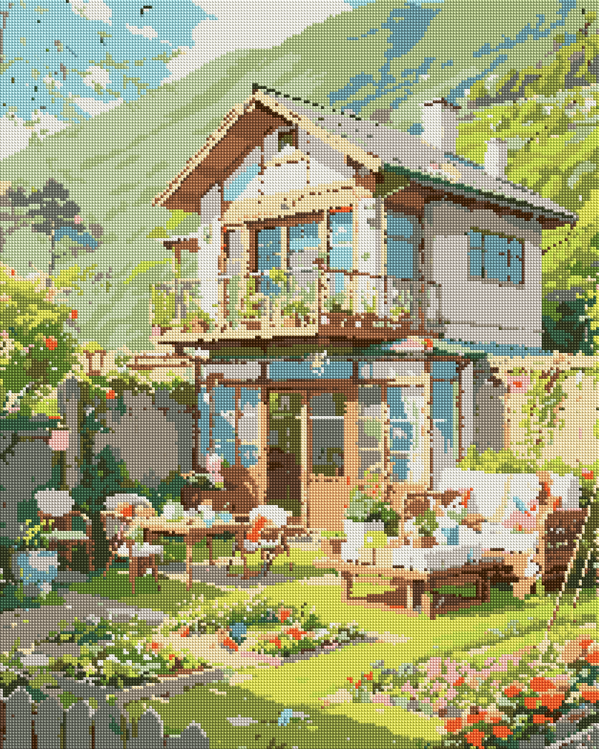 Alpine Cottage Garden Retreat diamond painting effect