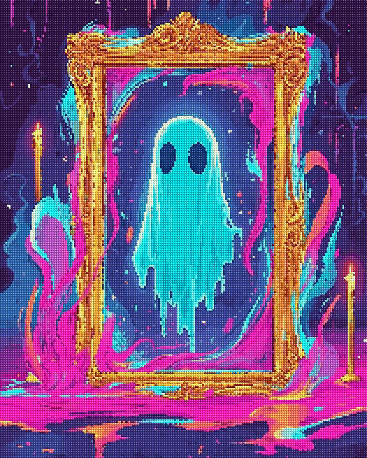 Neon Ghost in an Ornate Frame diamond painting effect