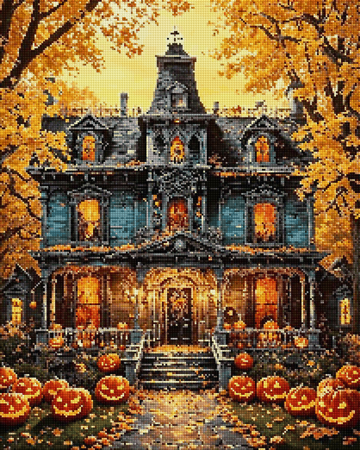 Autumn Haunted Mansion diamond painting effect