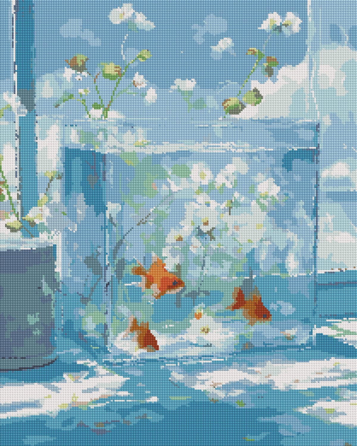 Koi Fish in a Blue Water Garden diamond painting effect