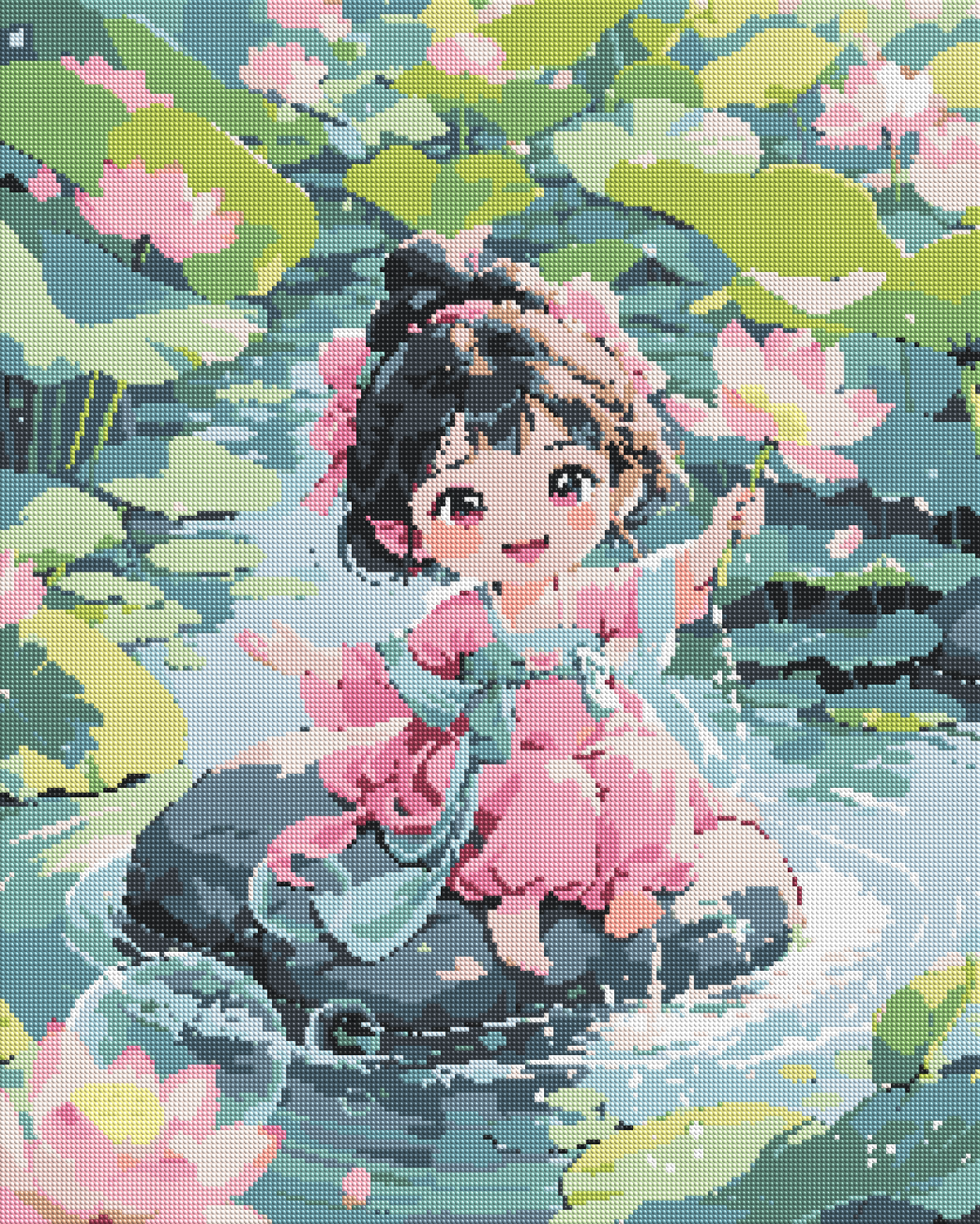 Lotus Pond Dream diamond painting effect
