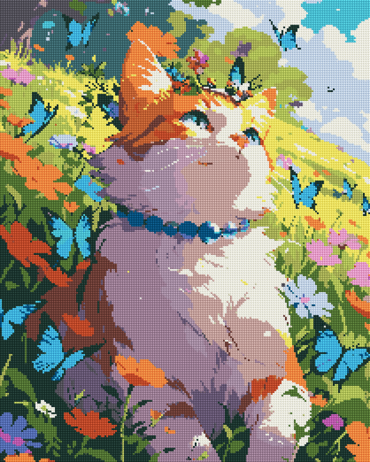 Butterfly Garden Cat diamond painting effect