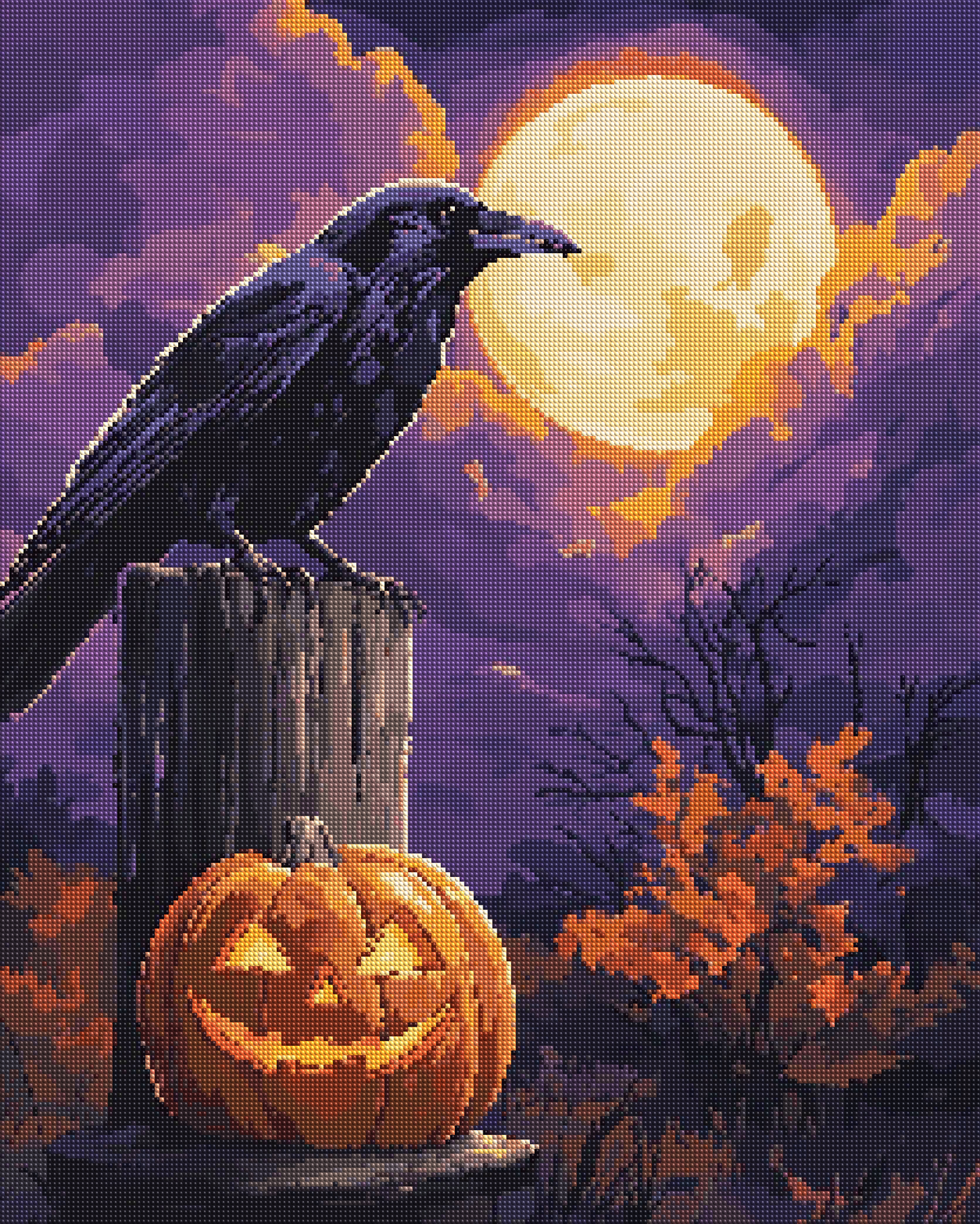Raven Under the Halloween Moon diamond painting effect
