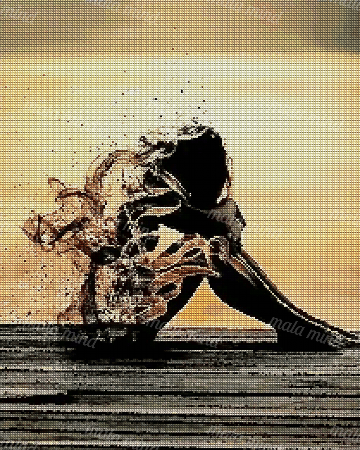 Surreal dark flowing figure embracing a fragmented pale form against a warm glowing background — 04_diamond_render