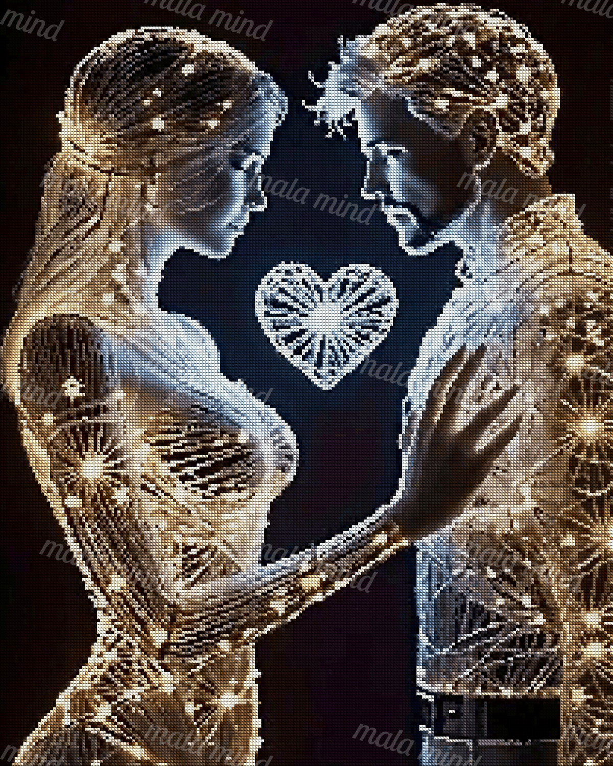 Luminous woman and bearded man face each other with a glowing heart between them. — 04_diamond_render