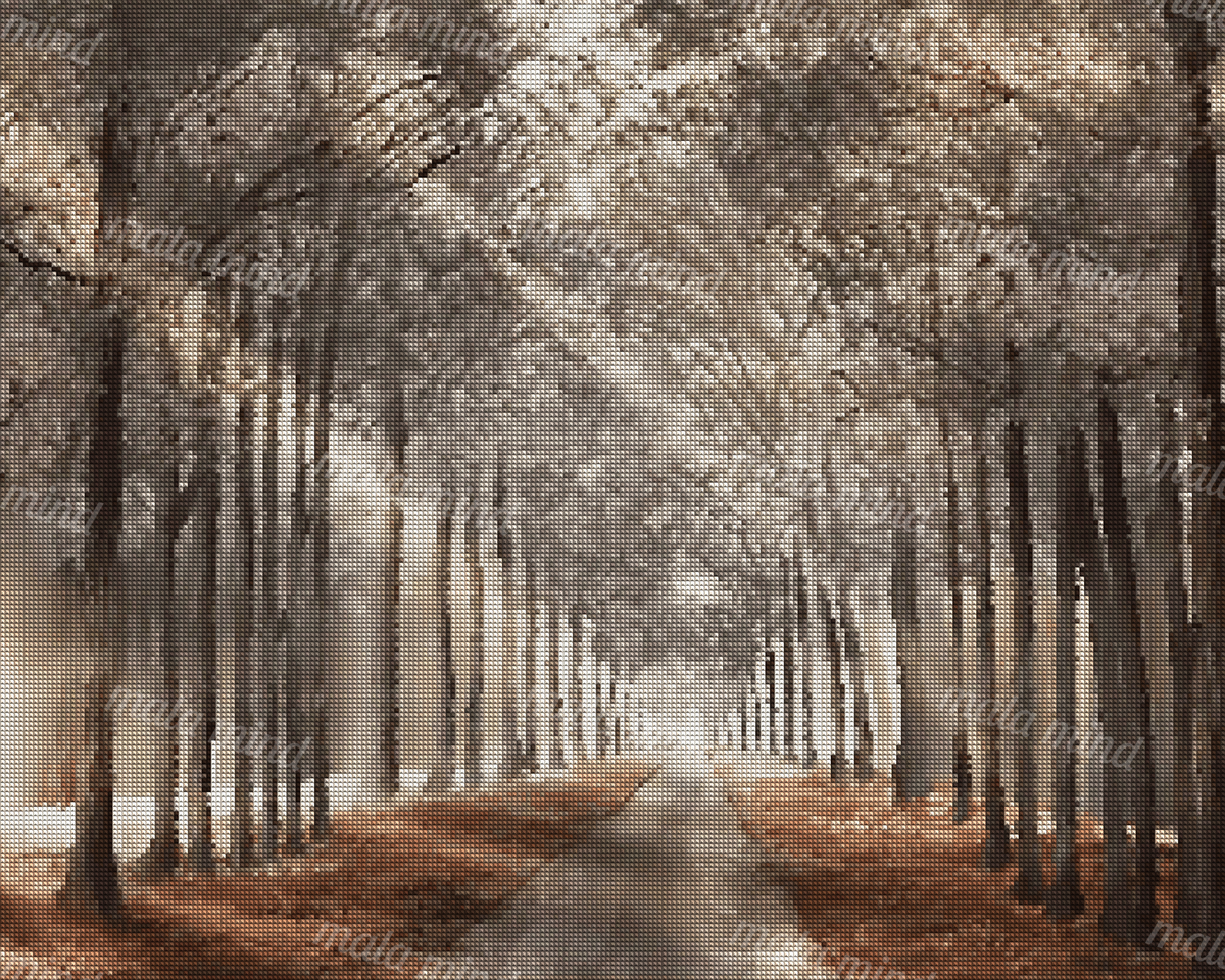 Tree-lined woodland road forming a tunnel toward a bright opening in the distance — 04_diamond_render