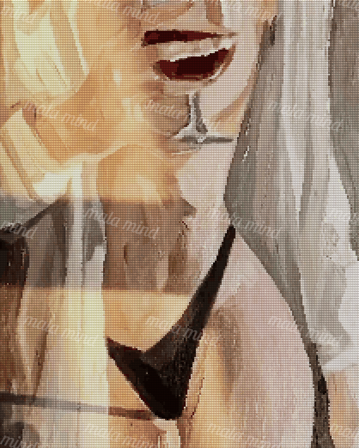 Painterly close-up portrait of a woman with red lips, long light hair, and warm reflected light — 04_diamond_render