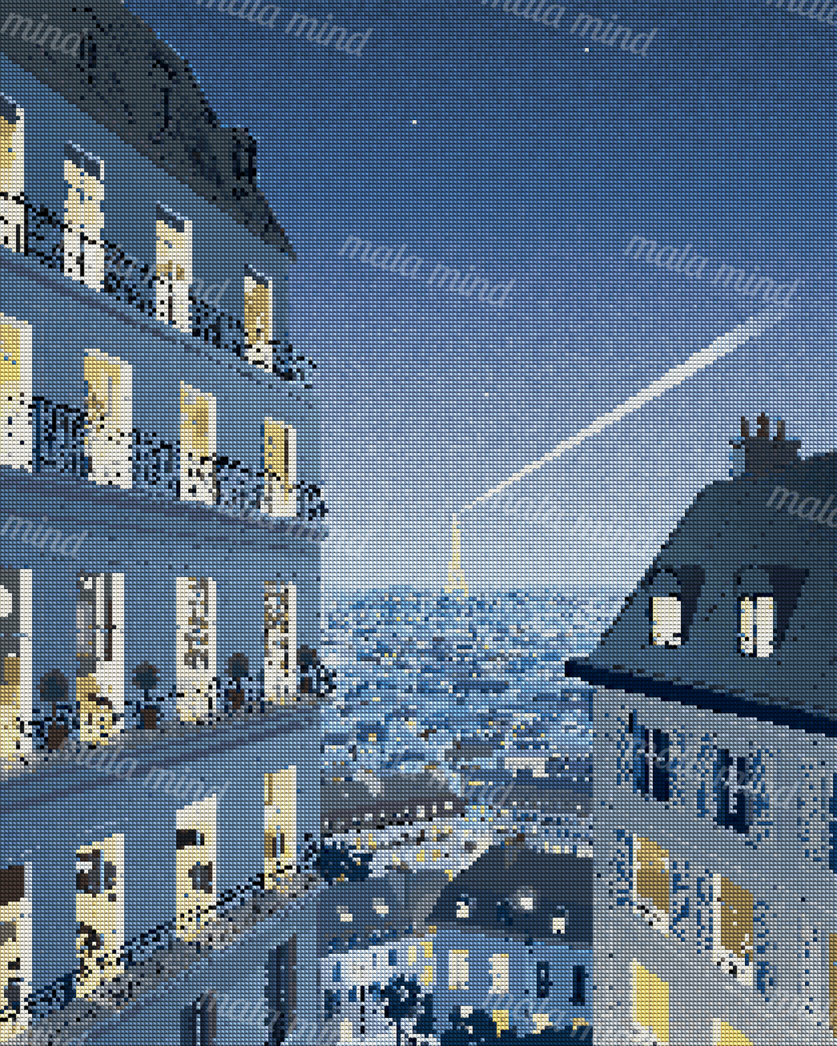 Nighttime Paris cityscape with glowing buildings framing the illuminated Eiffel Tower — 04_diamond_render