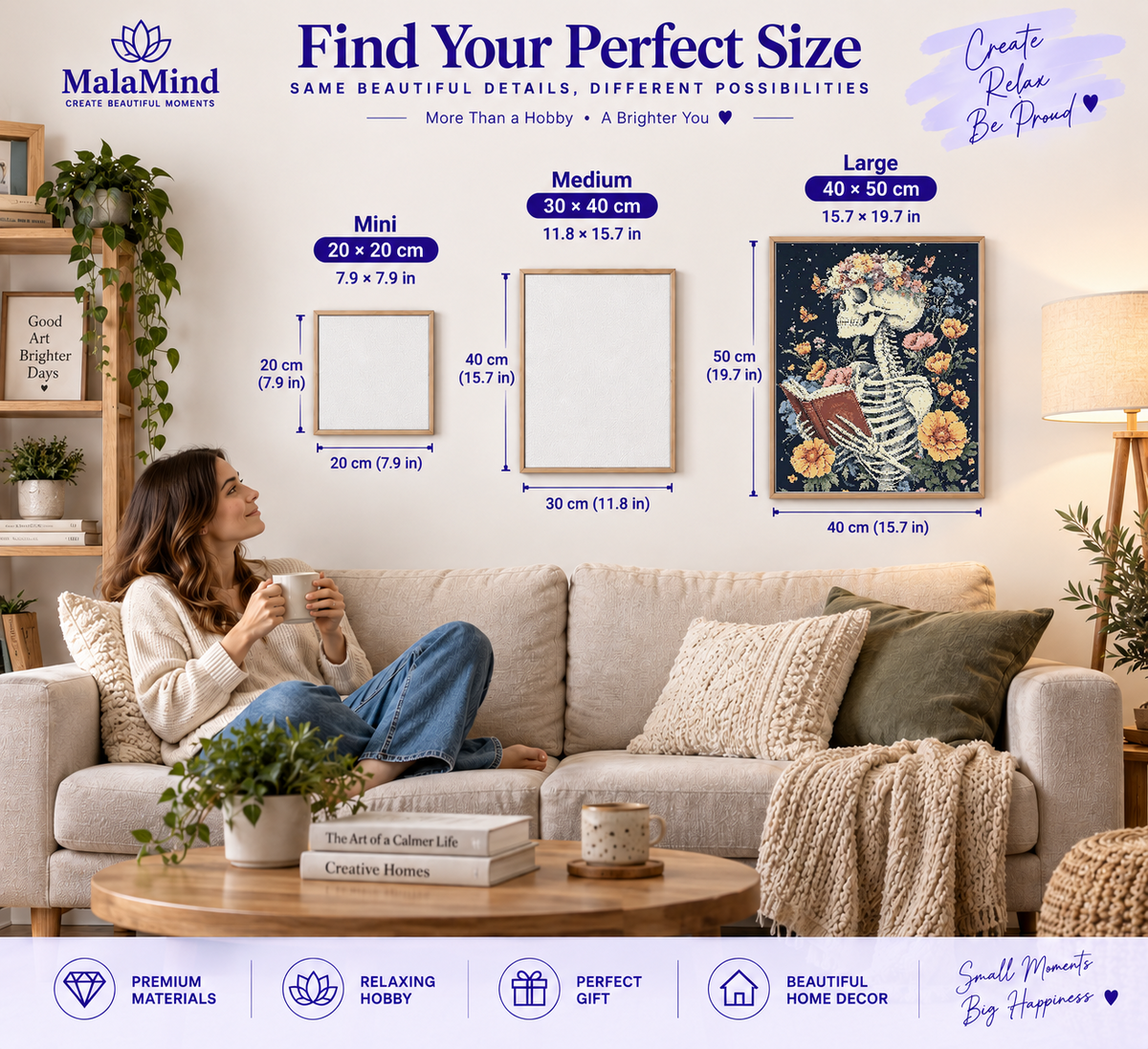 Floral Skeleton Reading Under the Stars size comparison