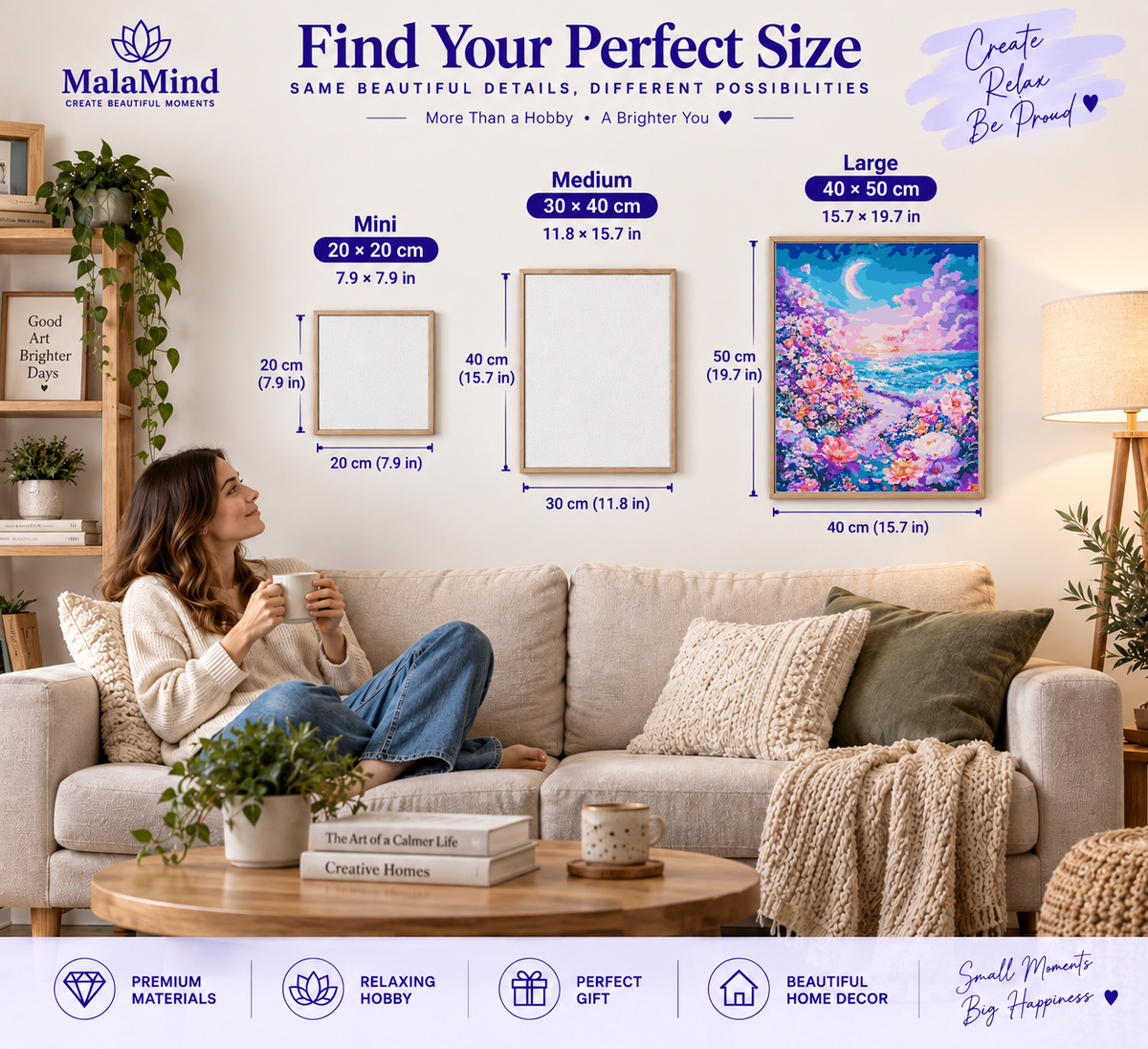 Crescent Moon Floral Seascape size comparison