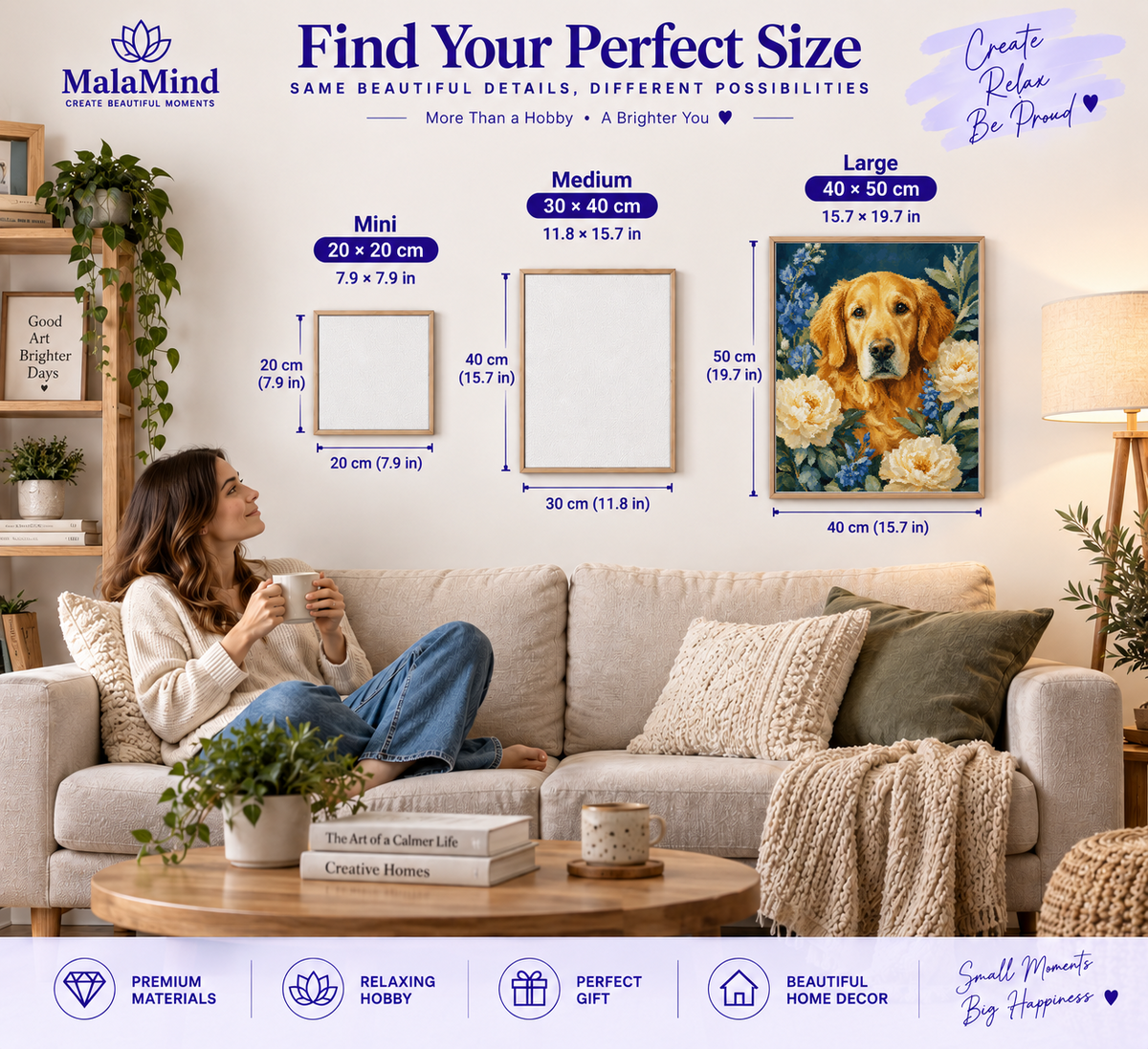 Golden Retriever Among Peonies size comparison