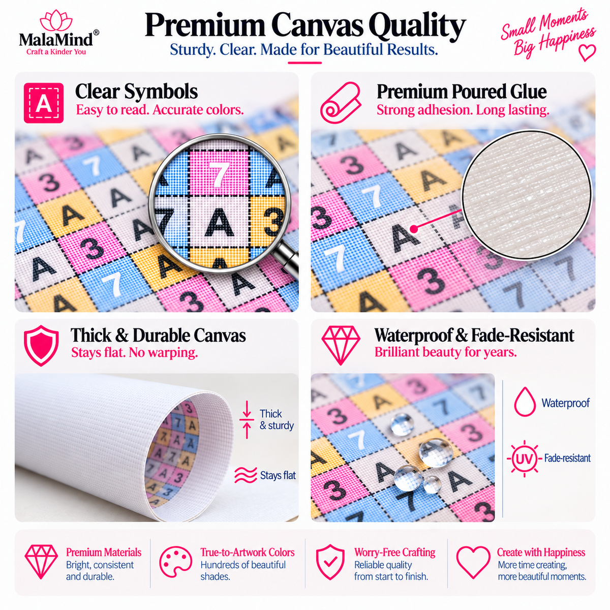 Santa in a snowy red suit beside a reindeer beneath a bright rainbow